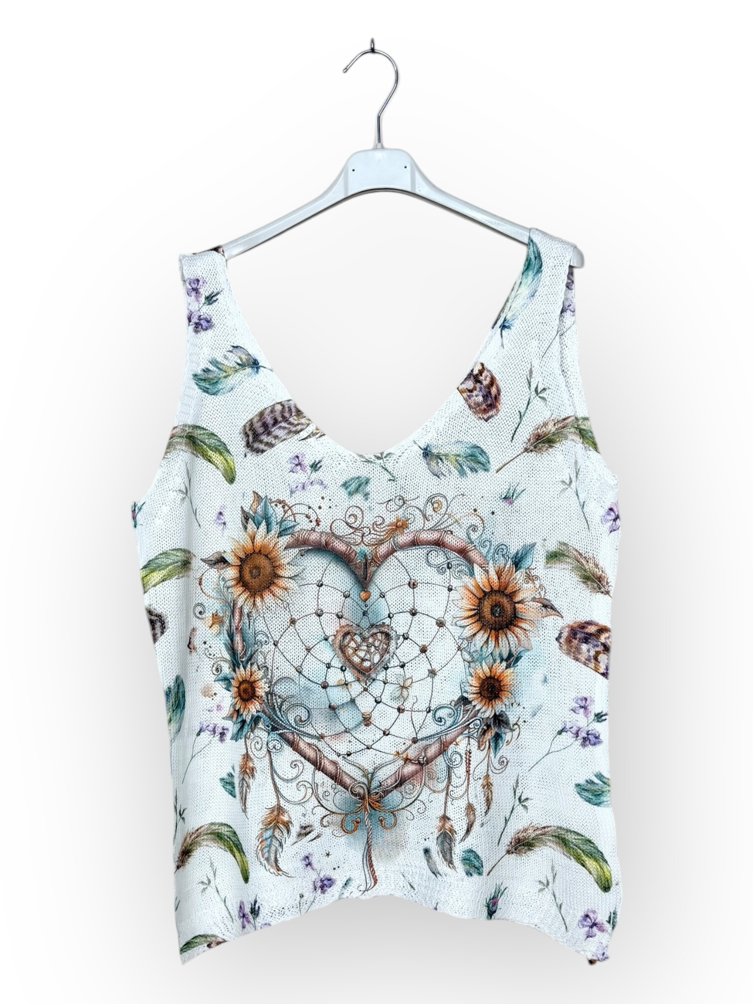 Grossiste Lucky Nana - Débardeur en Maille Blanc à Motifs