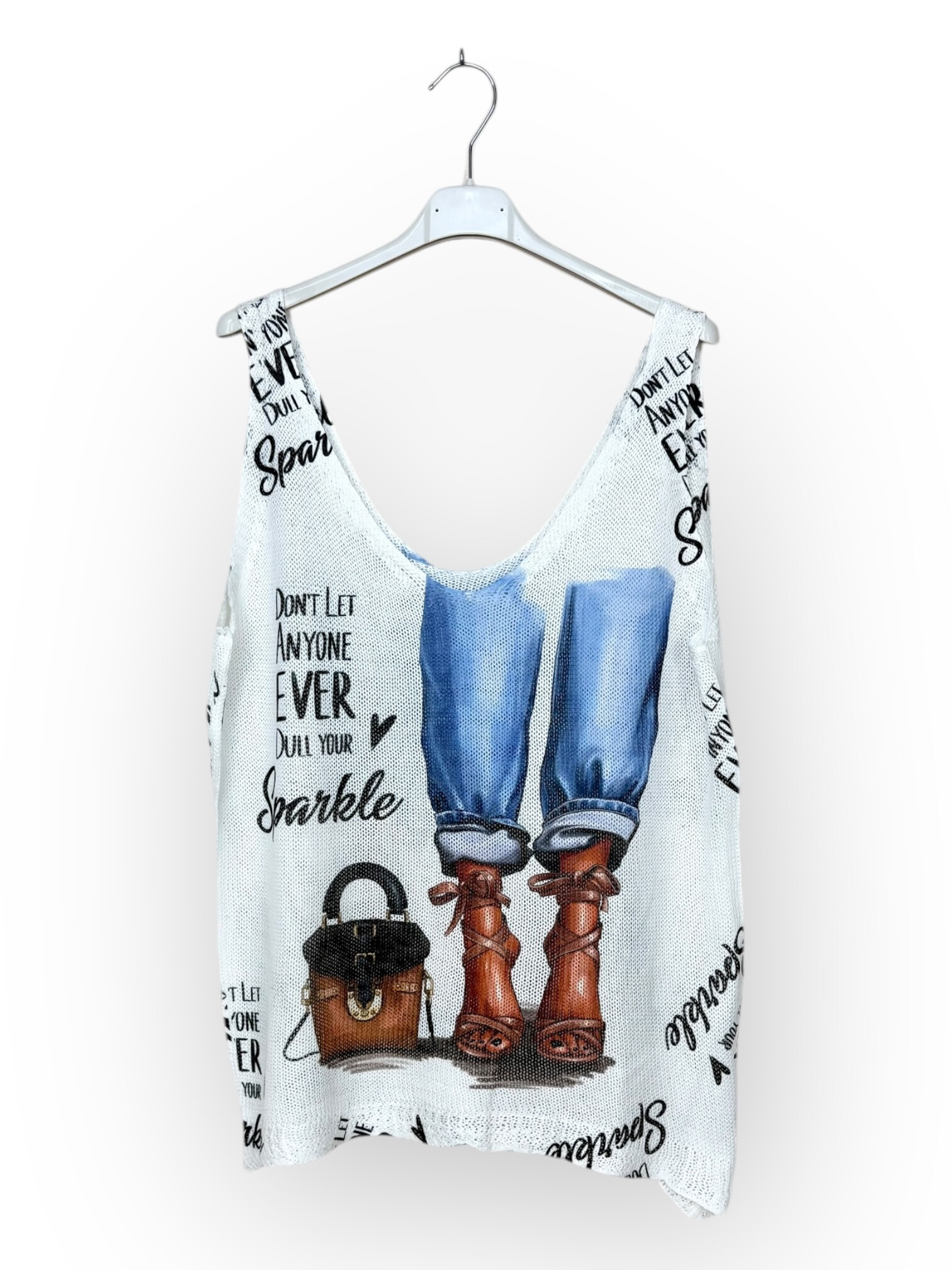 Grossiste Lucky Nana - Débardeur en Maille Blanc à Motifs