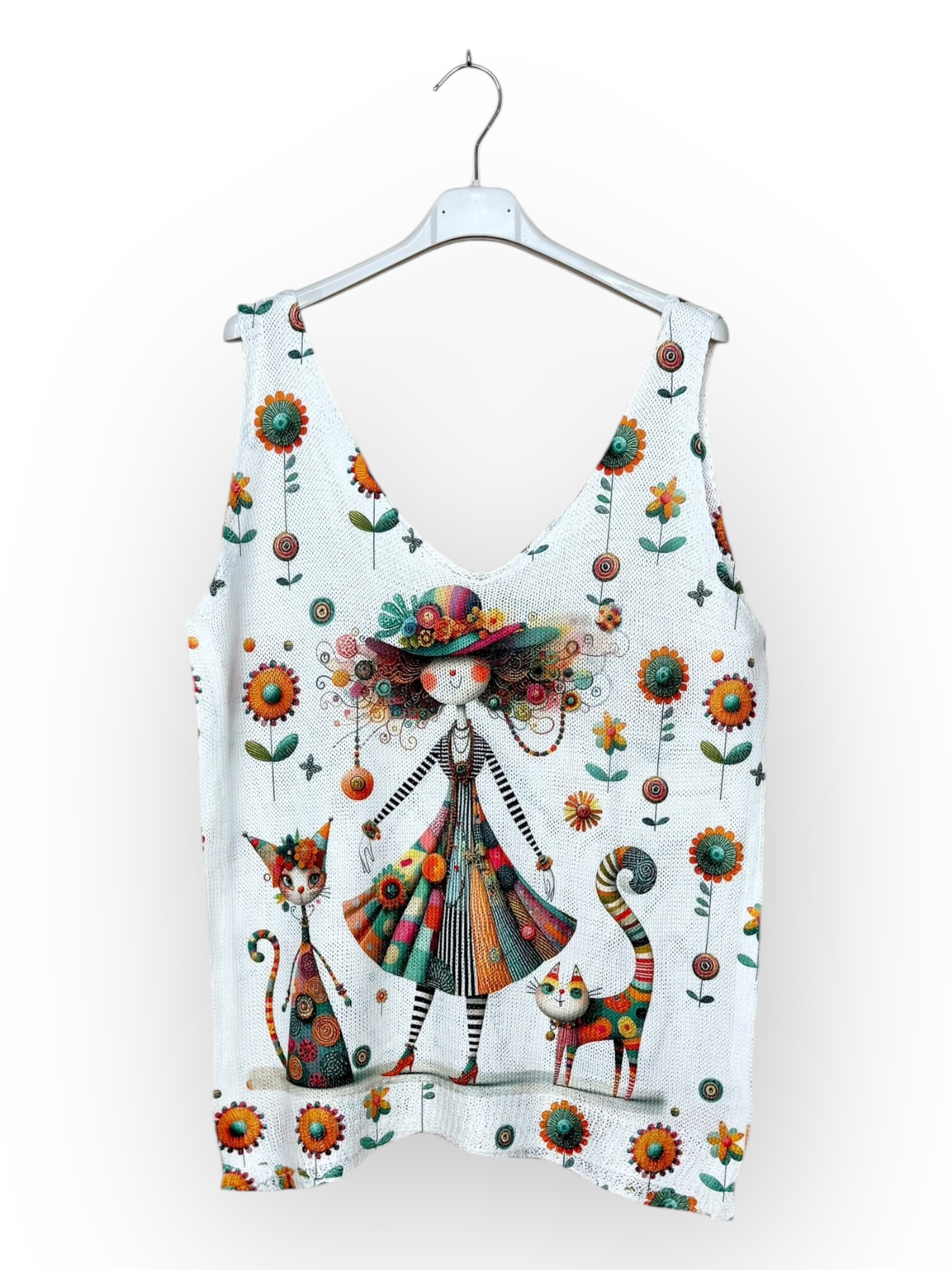 Grossiste Lucky Nana - Débardeur en Maille Blanc à Motifs