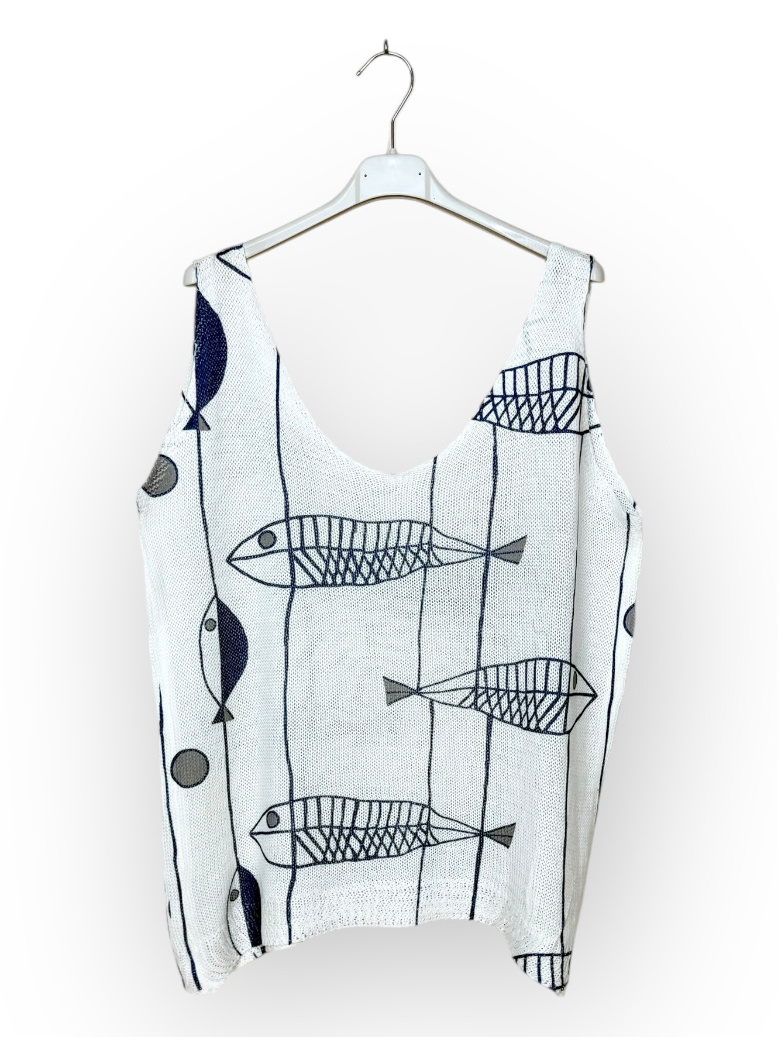 Grossiste Lucky Nana - Débardeur en Maille Blanc à Motifs