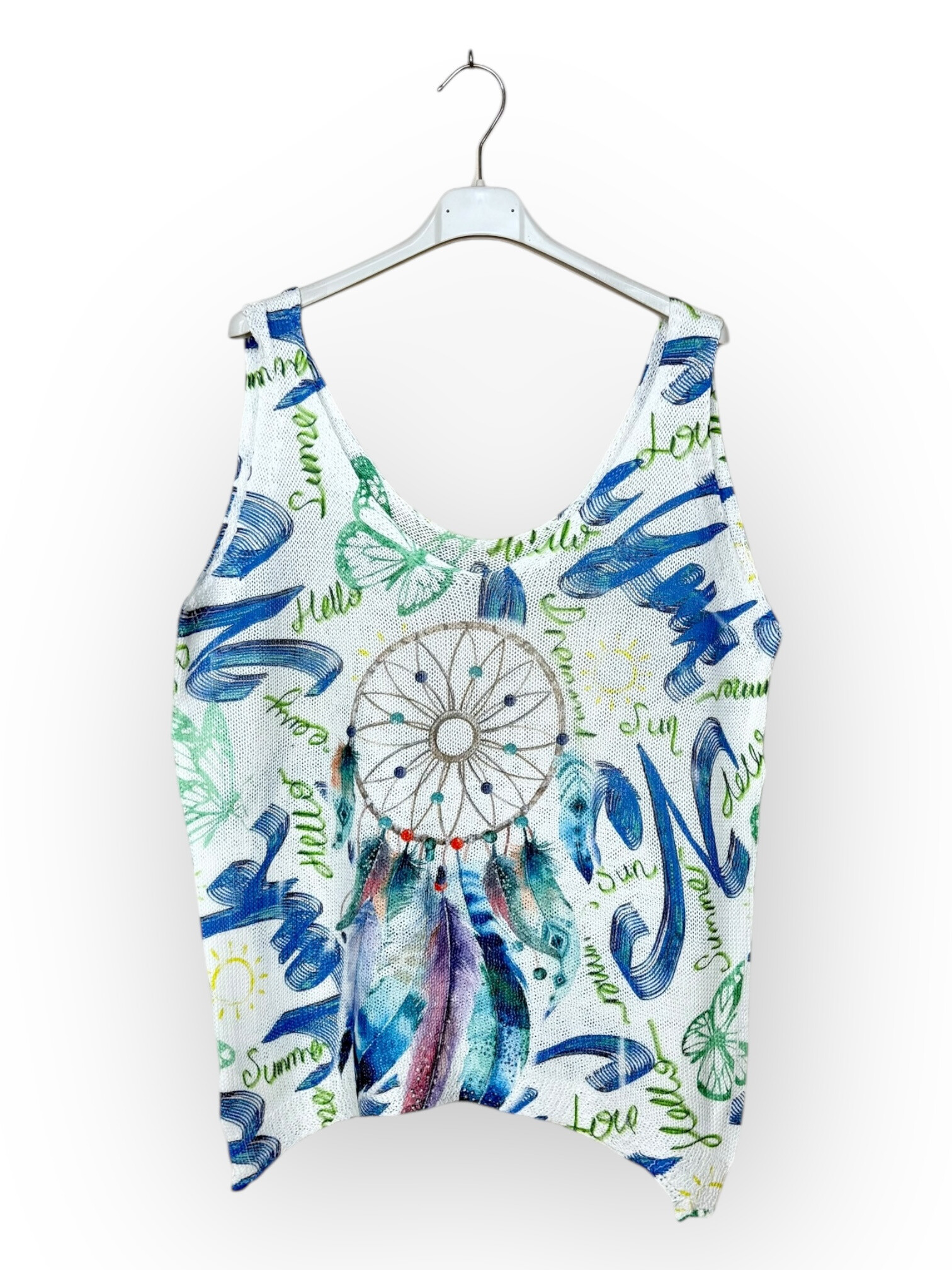 Grossiste Lucky Nana - Débardeur en Maille Blanc à Motifs