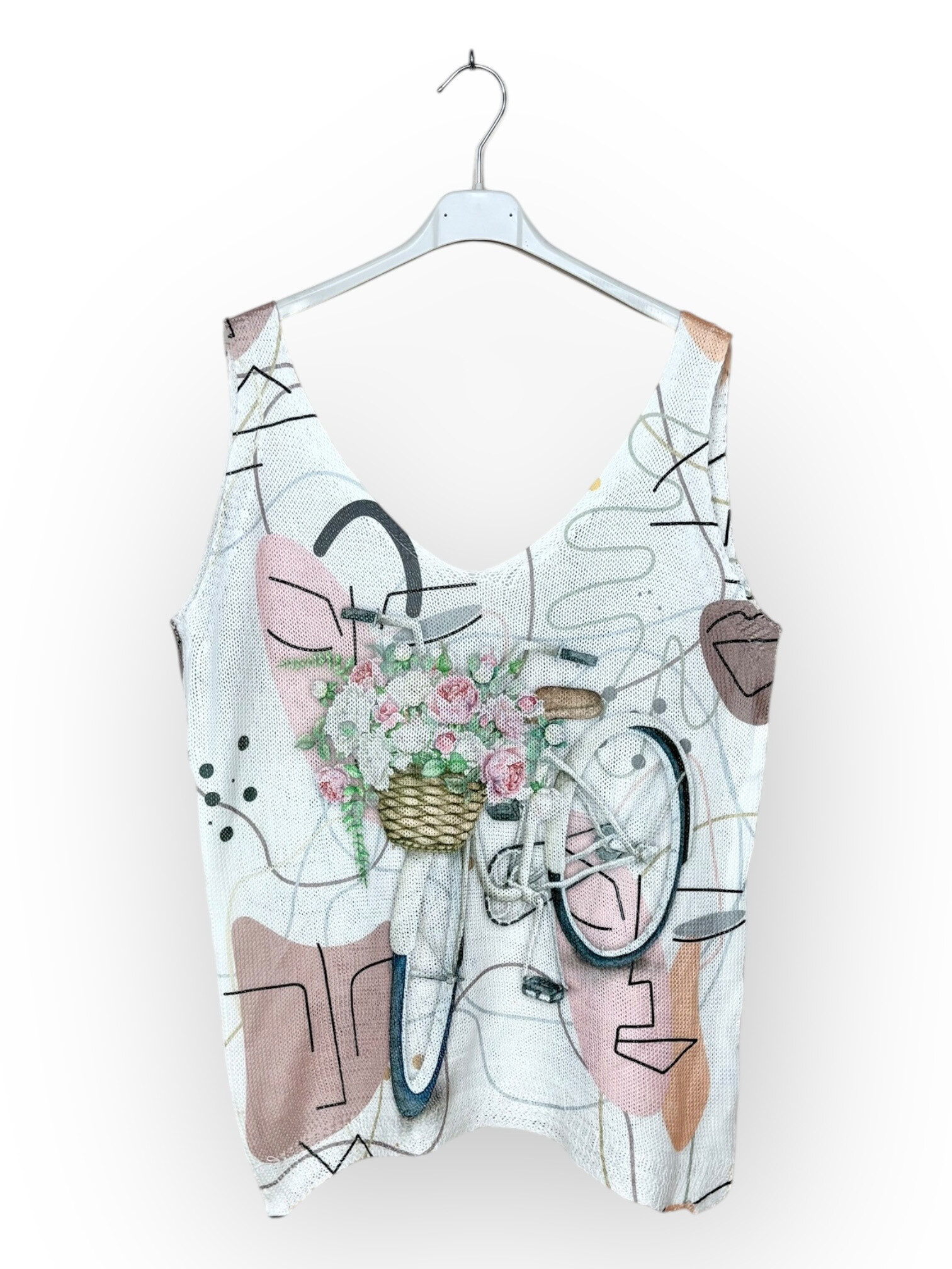 Grossiste Lucky Nana - Débardeur en Maille Blanc à Motifs