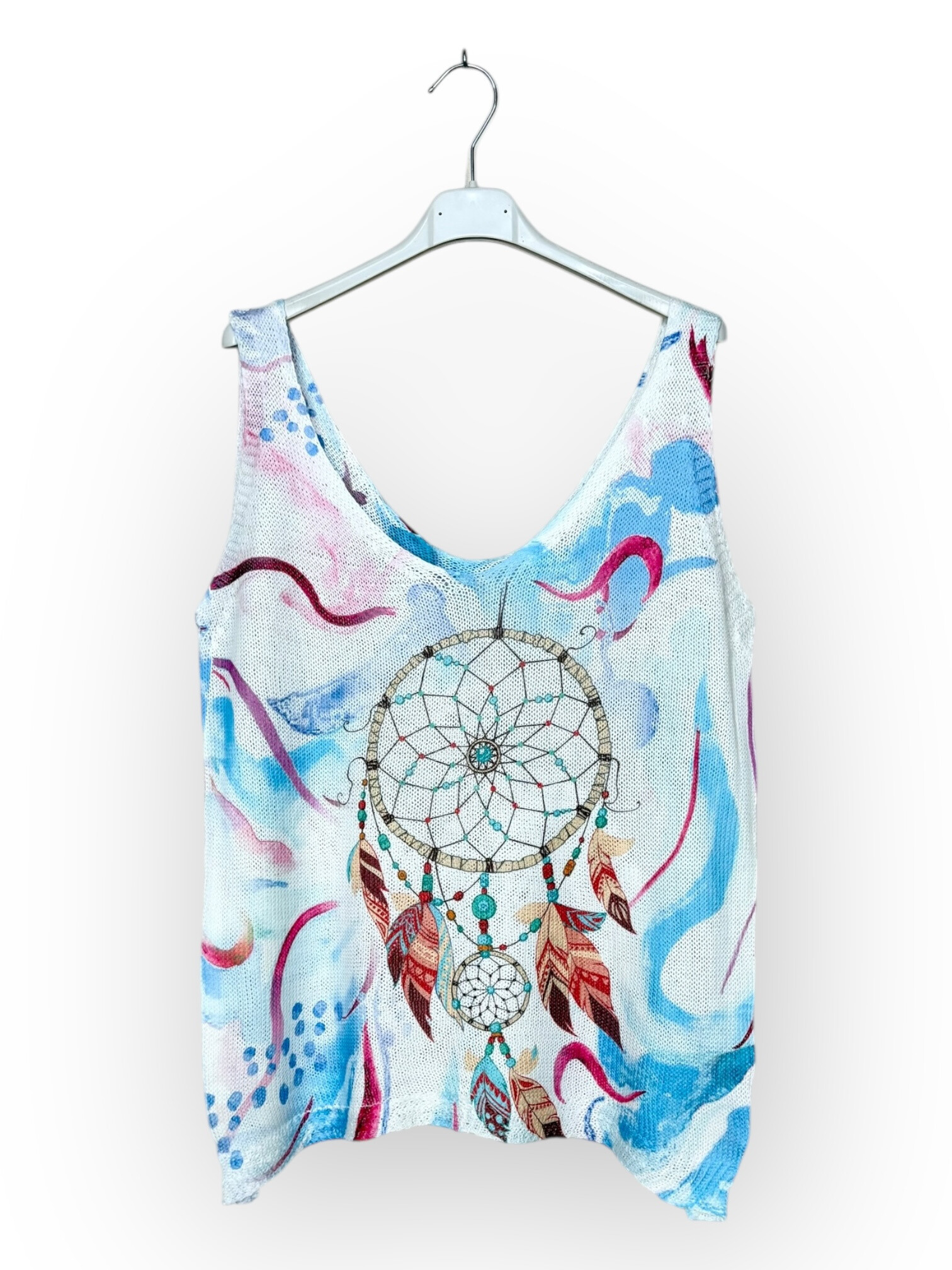 Grossiste Lucky Nana - Débardeur en Maille Blanc à Motifs