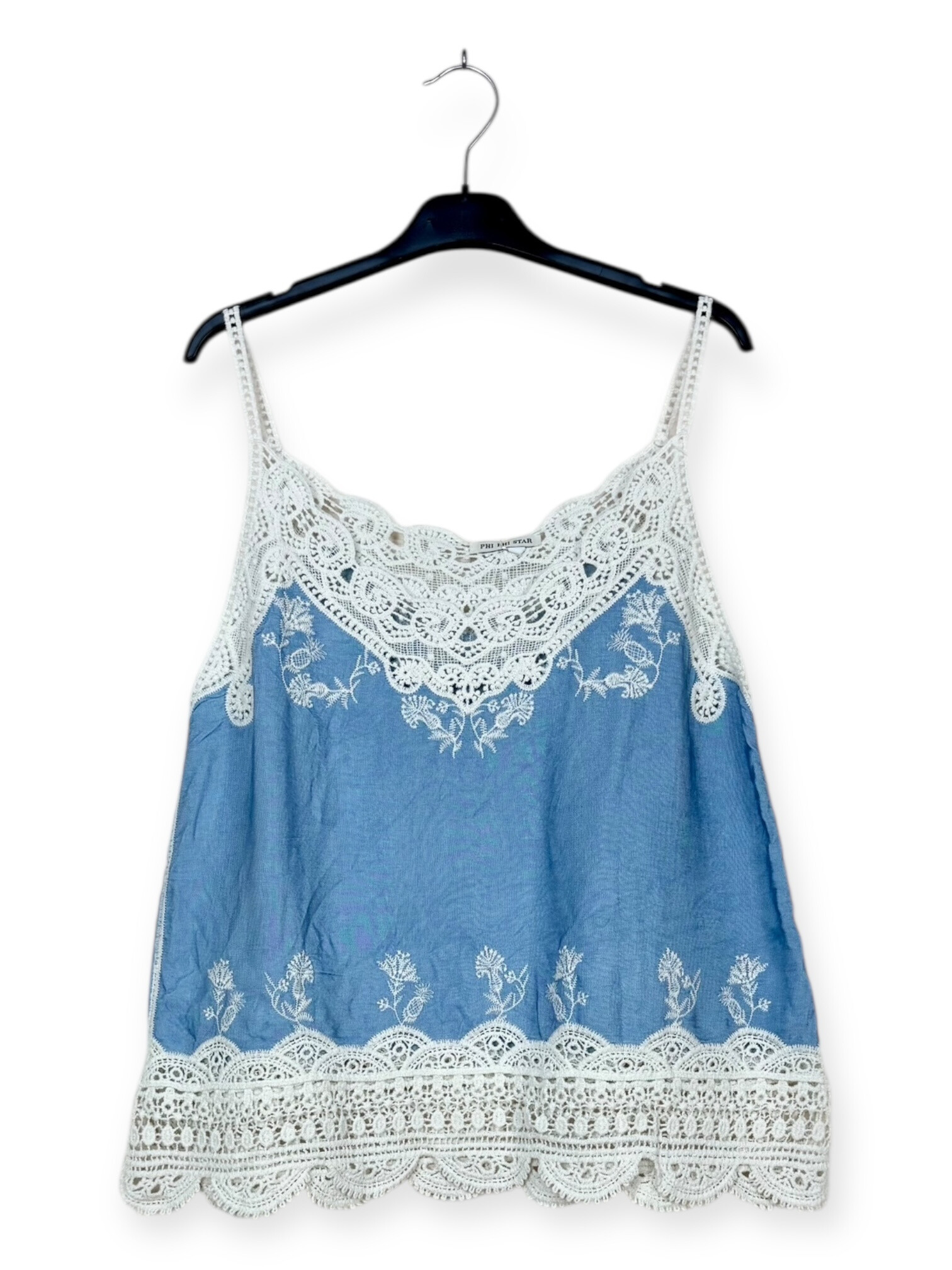 Wholesaler Lucky Nana - Blue Tank Top with White Embroidery