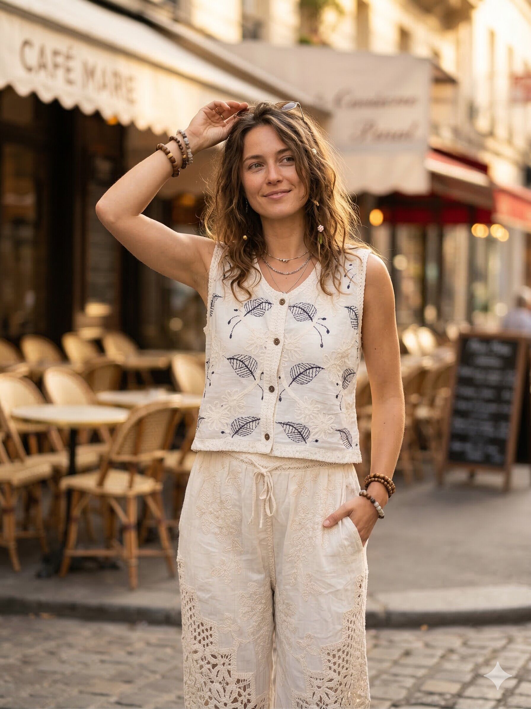 Grossiste Lucky Nana - Gilet sans manches en dentelle brodée de fleurs