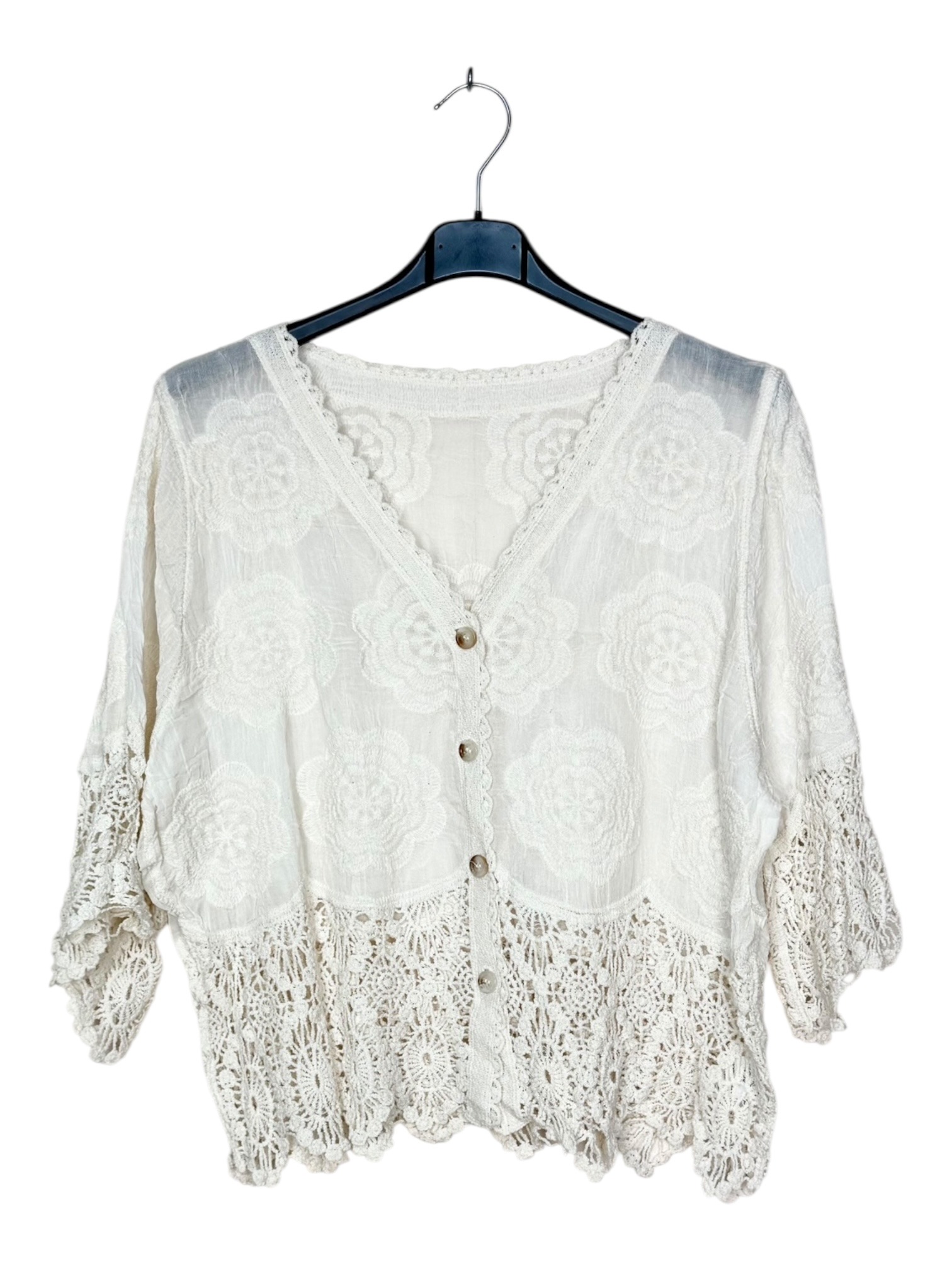 Grossiste Lucky Nana - Gilet en Dentelle Blanche à Motifs fleur