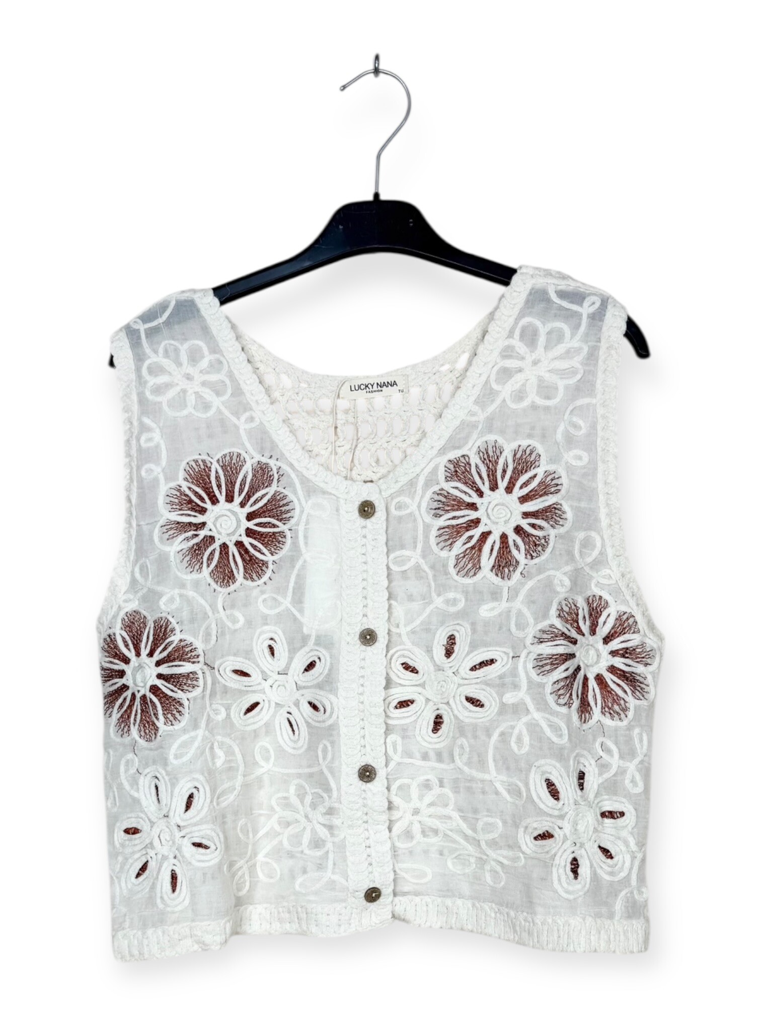 Grossista Lucky Nana - Gilet senza maniche in pizzo ricamato con fiori
