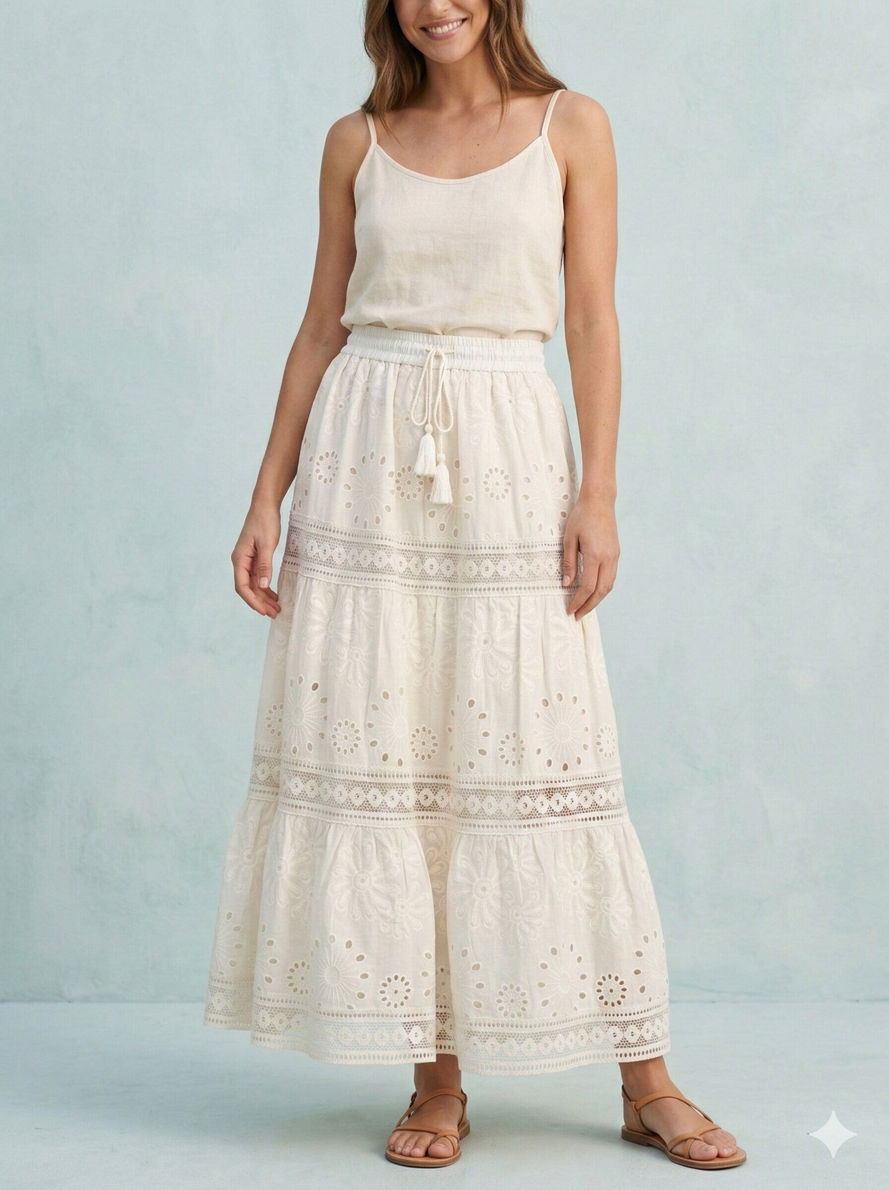 Grossiste Lucky Nana - Jupe longue en broderie anglaise et dentelle