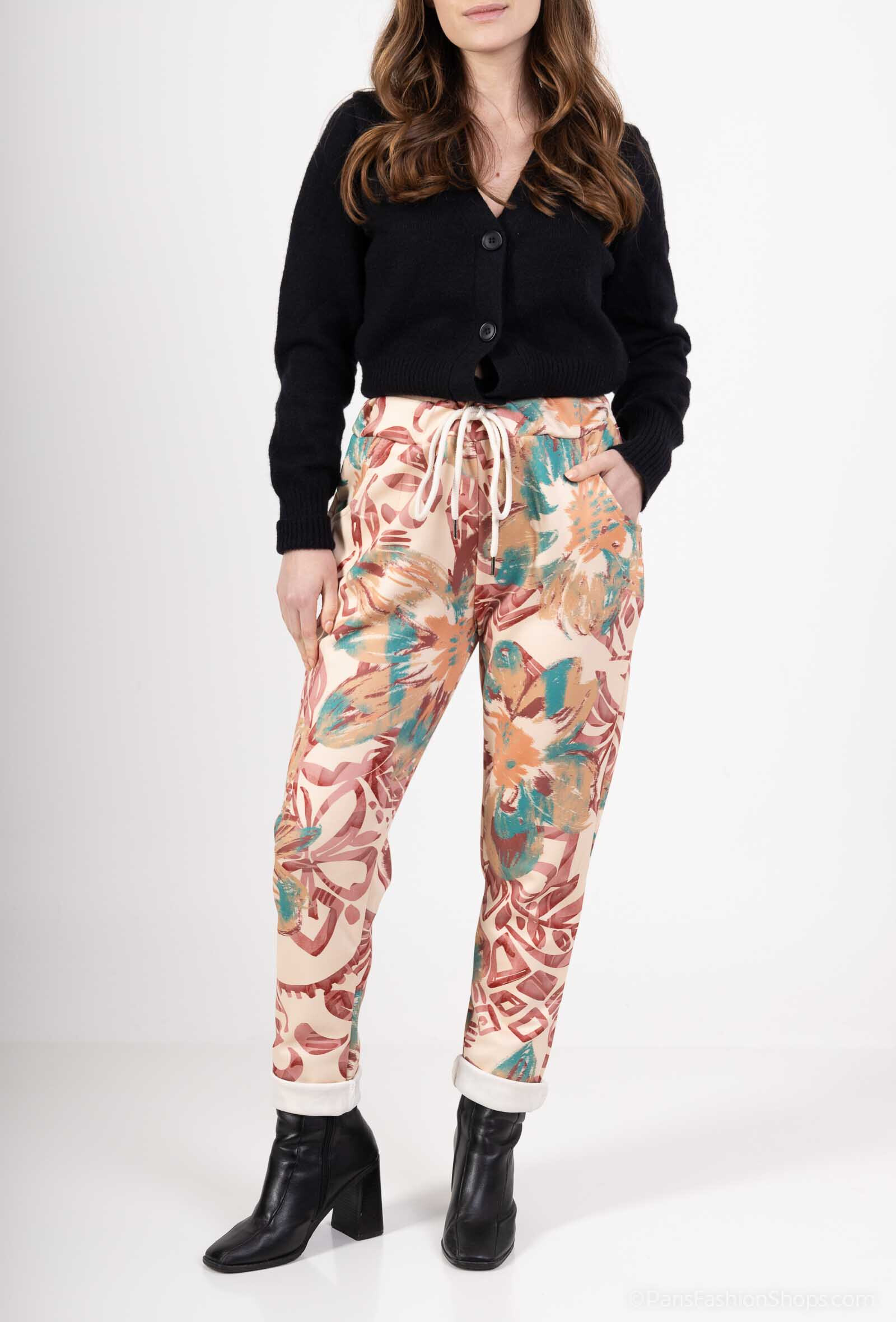 Großhändler Lucky Nana - Gemusterte Hose mit Samteffekt.