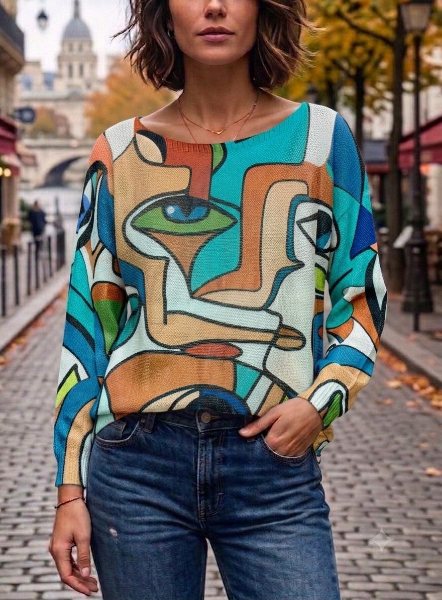 Großhändler Lucky Nana - Gemusterter Strickpullover, lange Ärmel