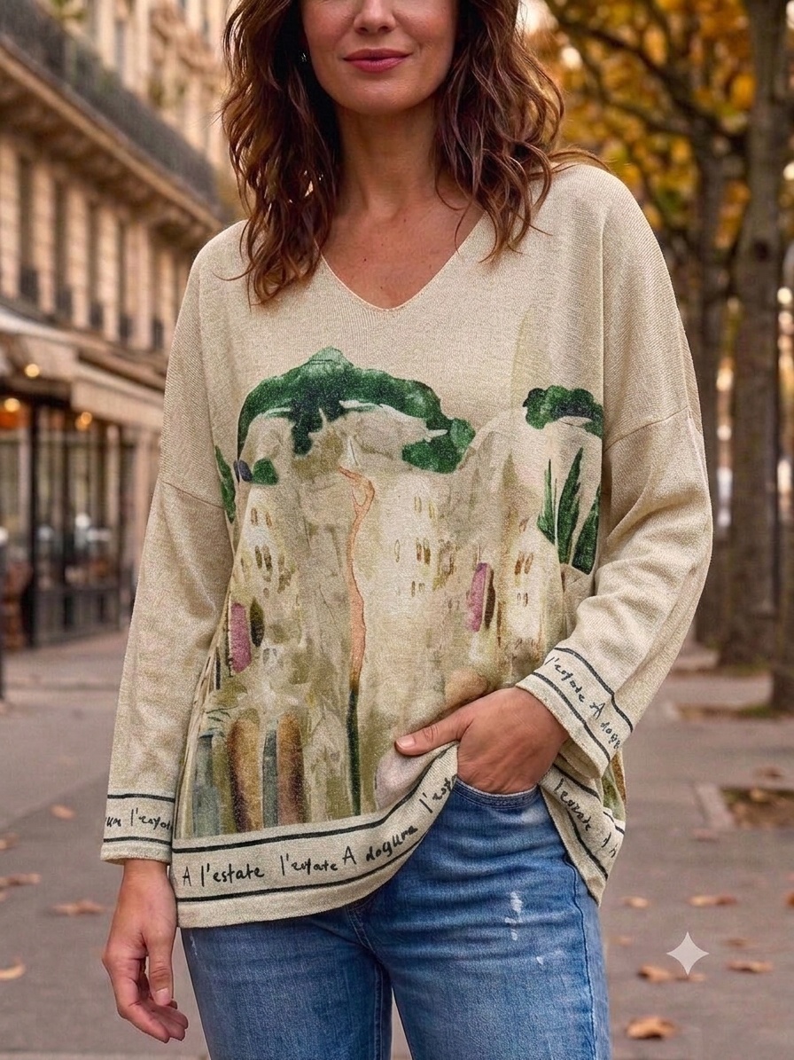 Grossiste Lucky Nana - Pull Col V Lurex - Imprimé