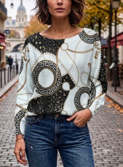 Grossista Lucky Nana - Maglione in maglia con motivi, maniche lunghe Grossista Lucky Nana - Maglione in maglia con motivi, maniche lunghe