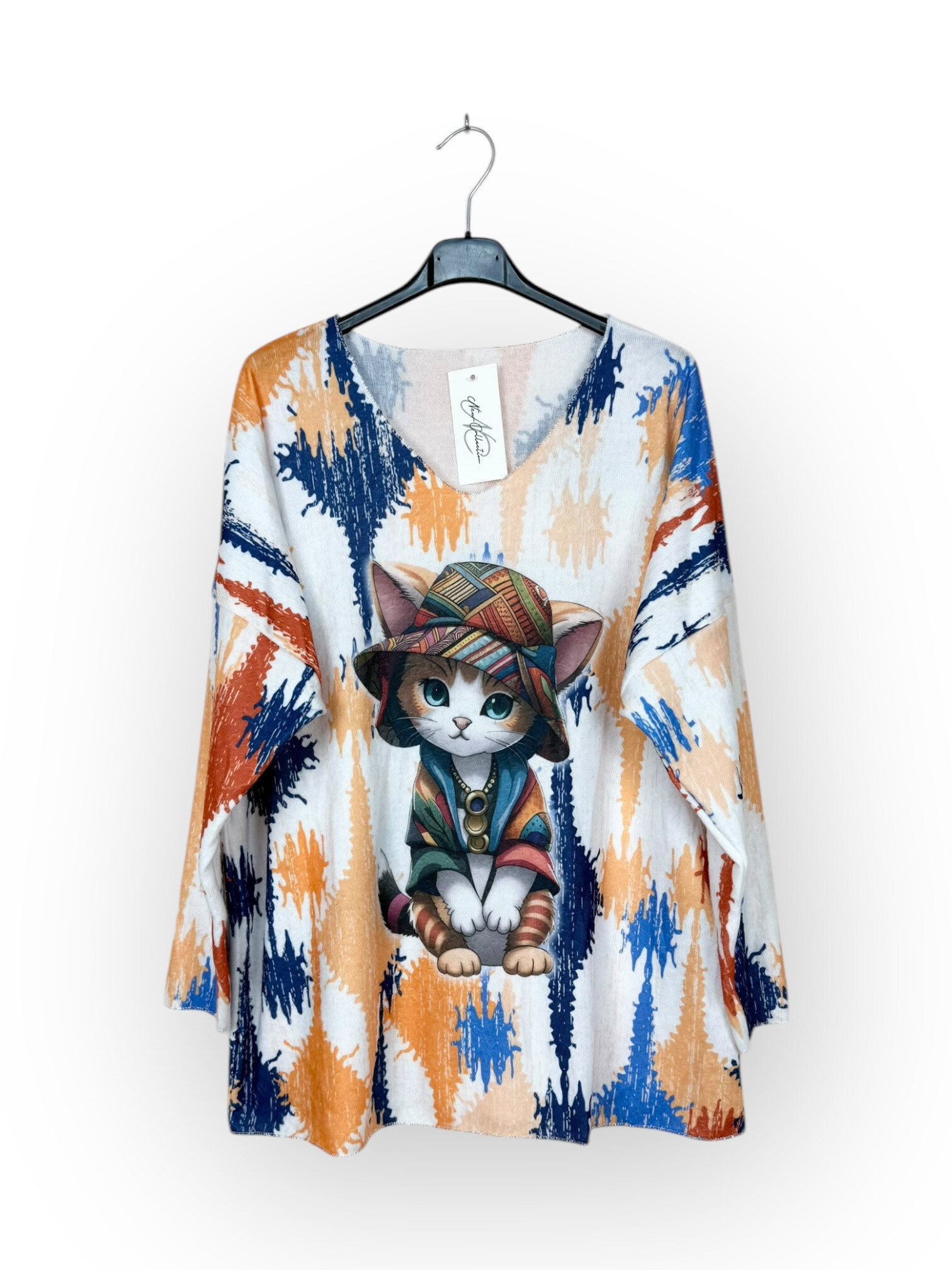 Großhändler Lucky Nana - Gemusterter Pullover mit V-Ausschnitt und langen Ärmeln.