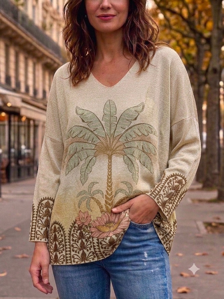 Grossiste Lucky Nana - Pull Col V Lurex - Imprimé