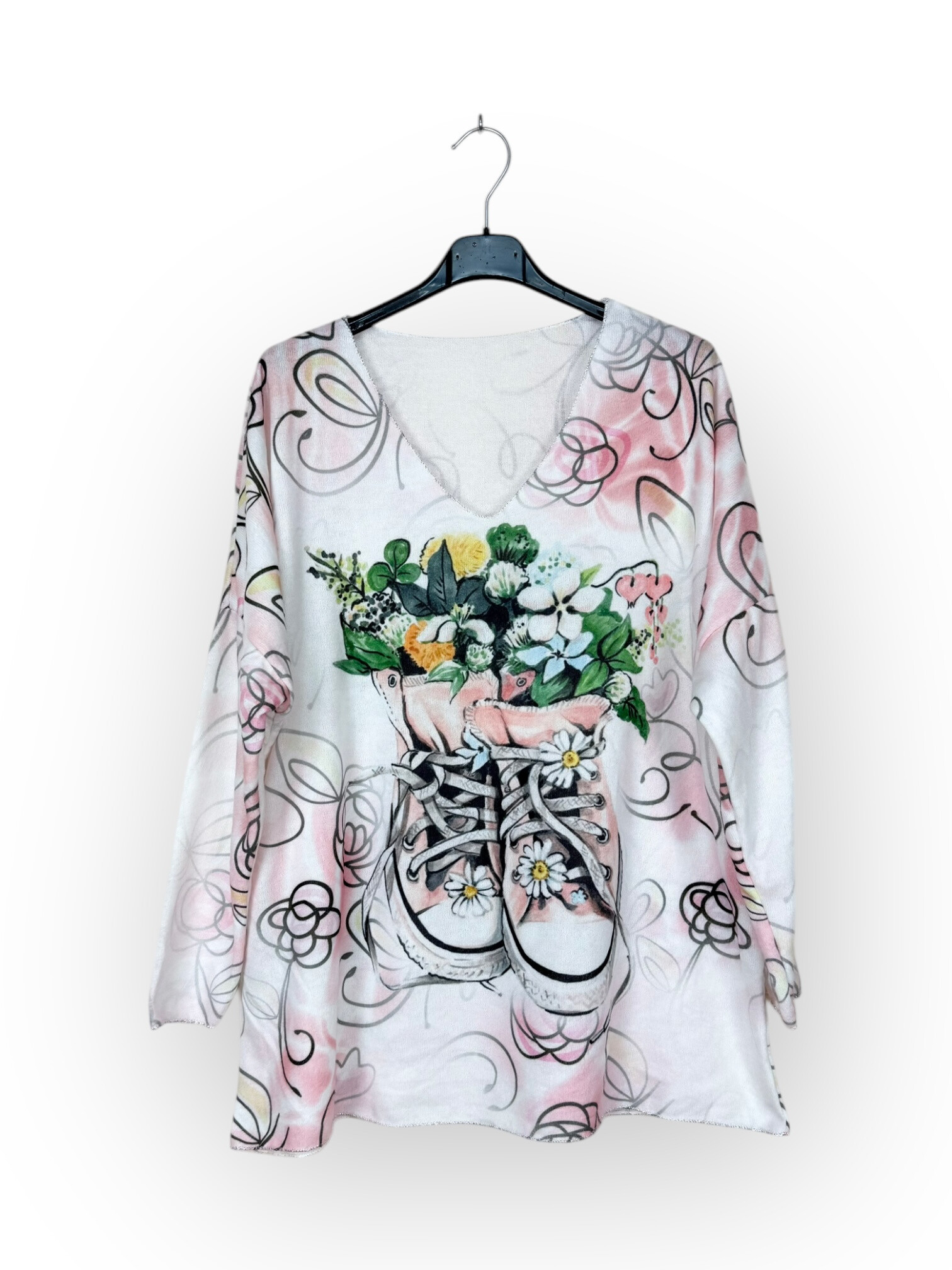 Großhändler Lucky Nana - Gemusterter Pullover mit V-Ausschnitt und langen Ärmeln.