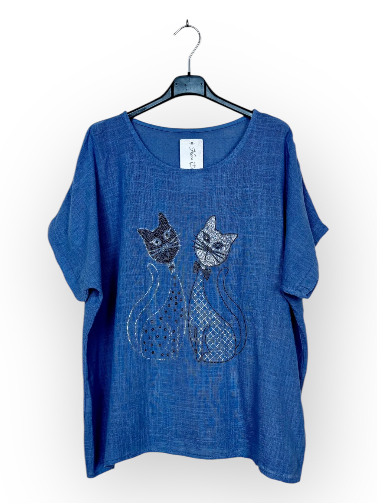 Grossiste Lucky Nana - T-shirt en Coton à Motif de Chats en strass
