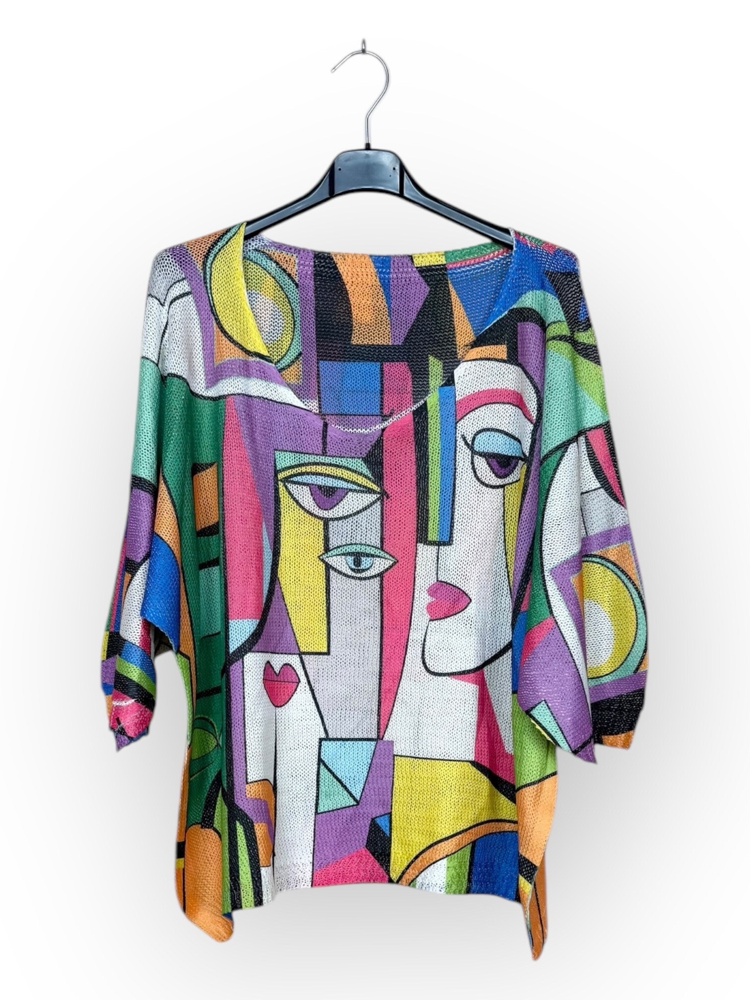 Grossiste Lucky Nana - Tee-shirt col V en maille à motif, manche 3/4