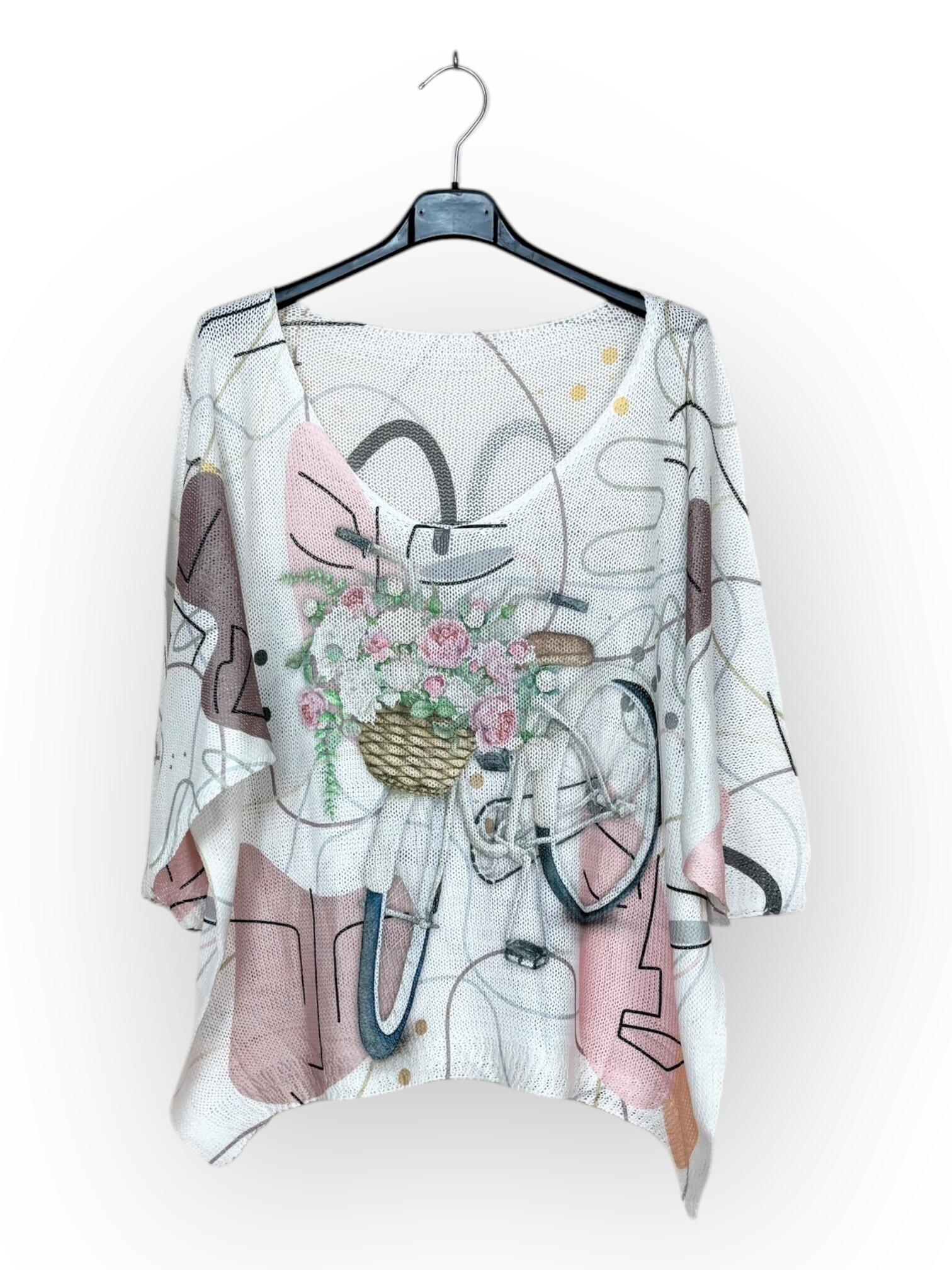 Grossista Lucky Nana - T-shirt in maglia fantasia, scollo a V, manica 3/4