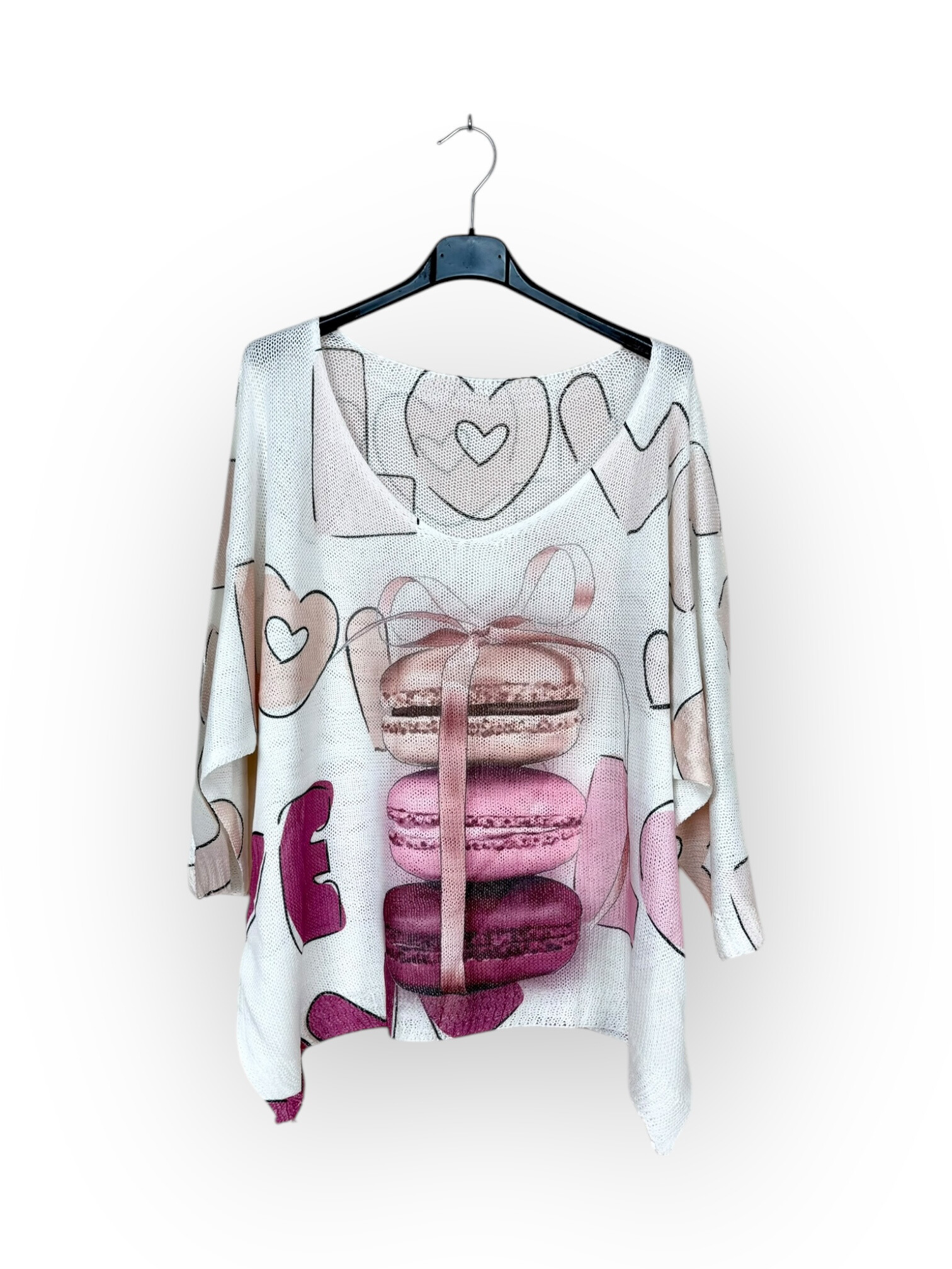 Grossiste Lucky Nana - Tee-shirt col V en maille à motif, manche 3/4