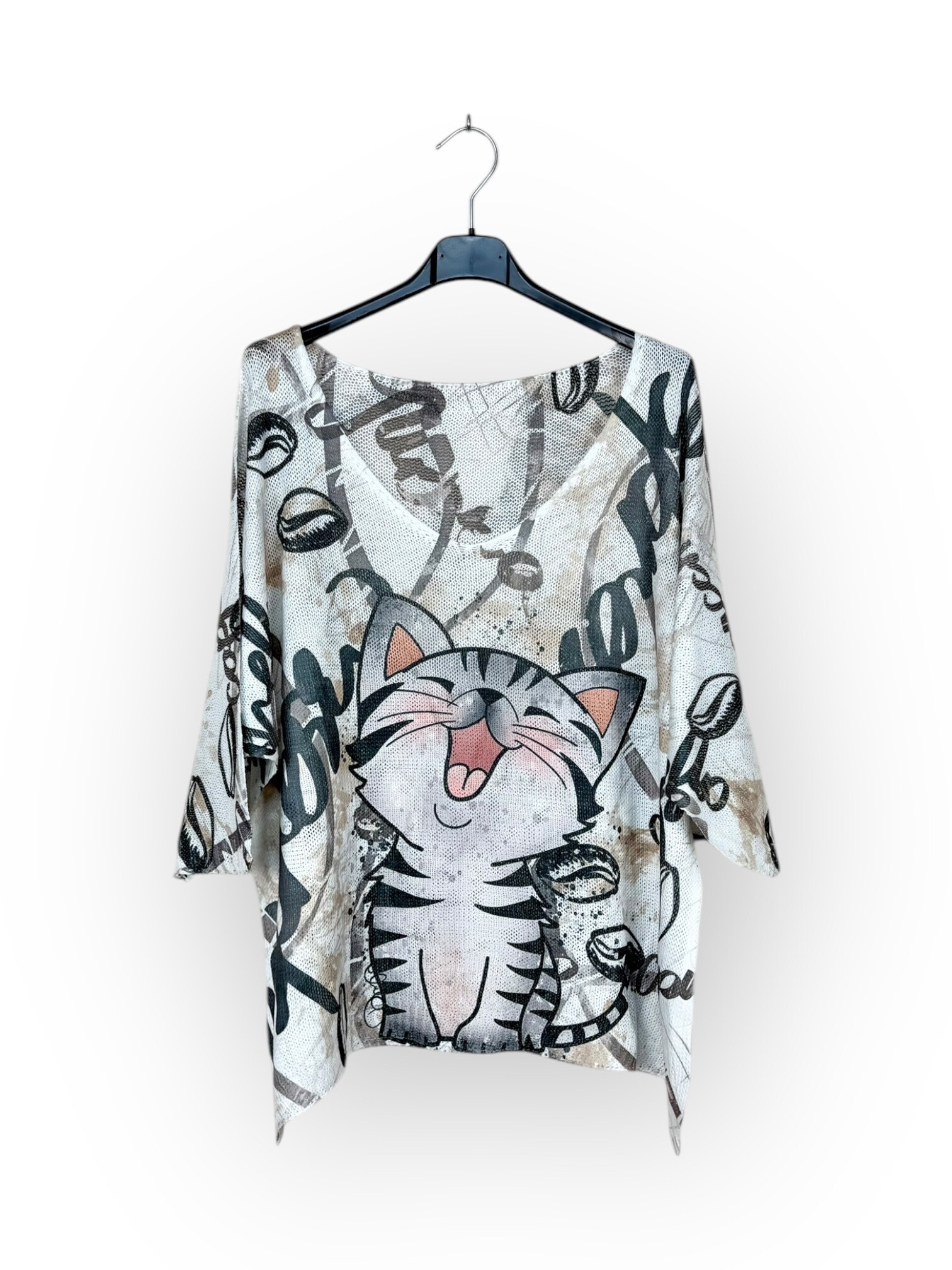 Grossiste Lucky Nana - Tee-shirt col V en maille à motif, manche 3/4