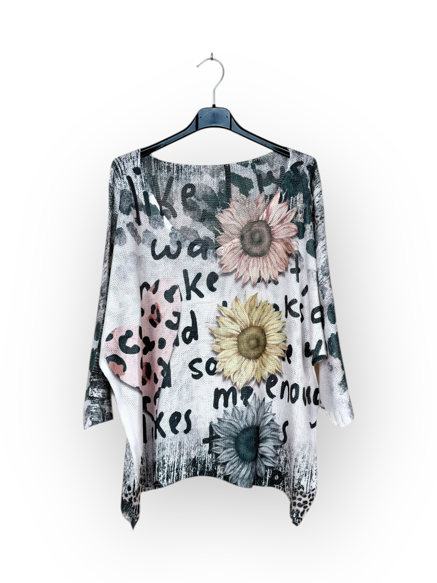 Grossiste Lucky Nana - Tee-shirt col V en maille à motif, manche 3/4