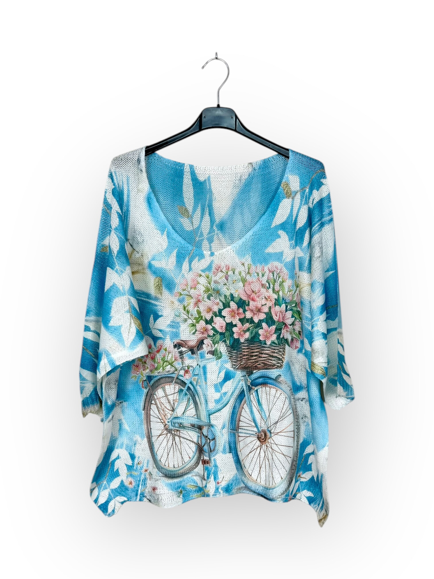 Grossiste Lucky Nana - Tee-shirt col V en maille à motif, manche 3/4