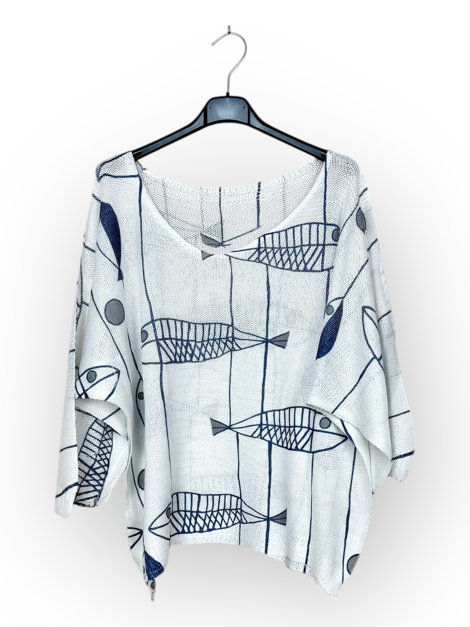 Grossiste Lucky Nana - Tee-shirt col V en maille à motif, manche 3/4