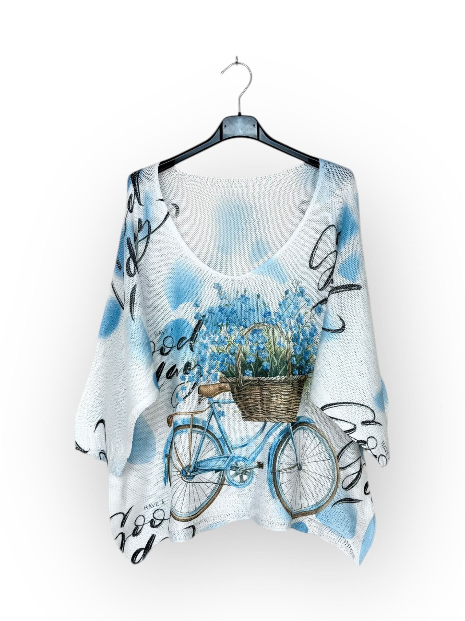 Grossiste Lucky Nana - Tee-shirt col V en maille à motif, manche 3/4