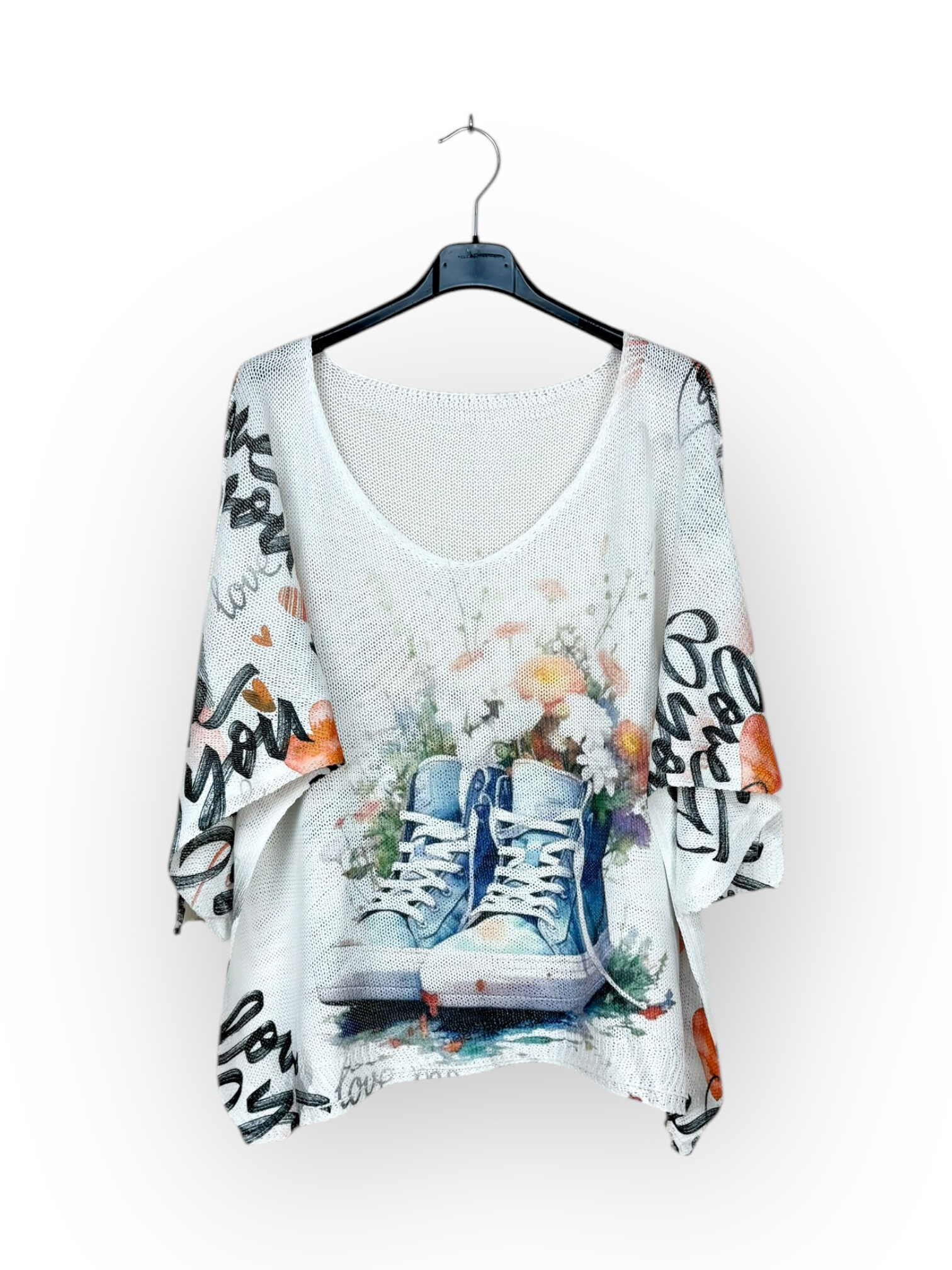 Grossiste Lucky Nana - Tee-shirt col V en maille à motif, manche 3/4