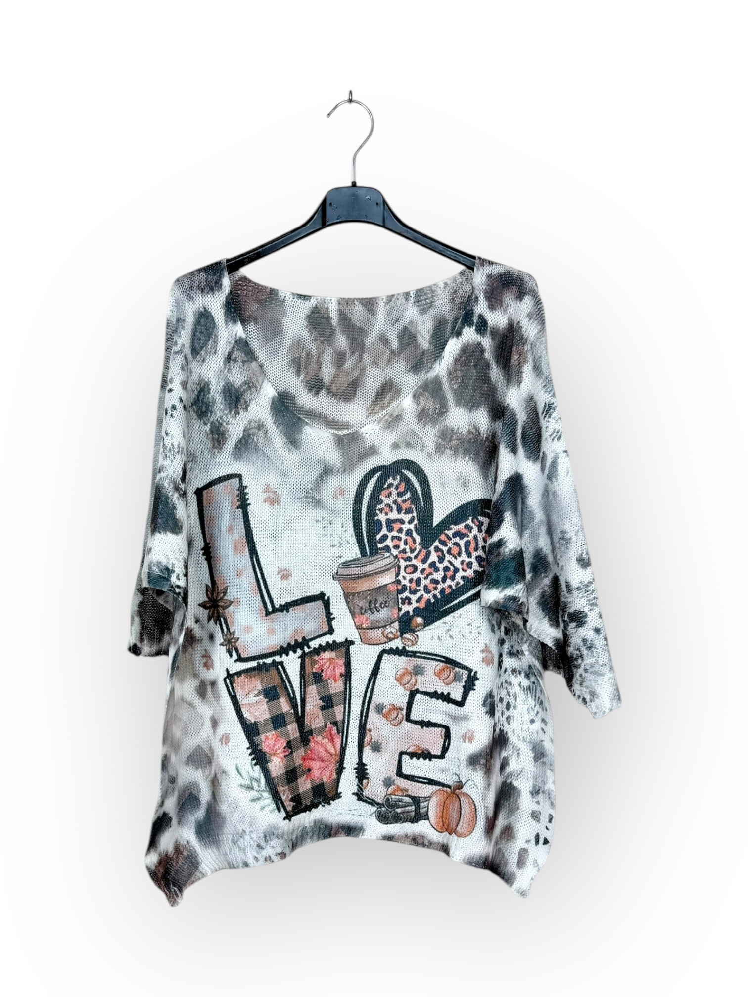Grossiste Lucky Nana - Tee-shirt col V en maille à motif, manche 3/4