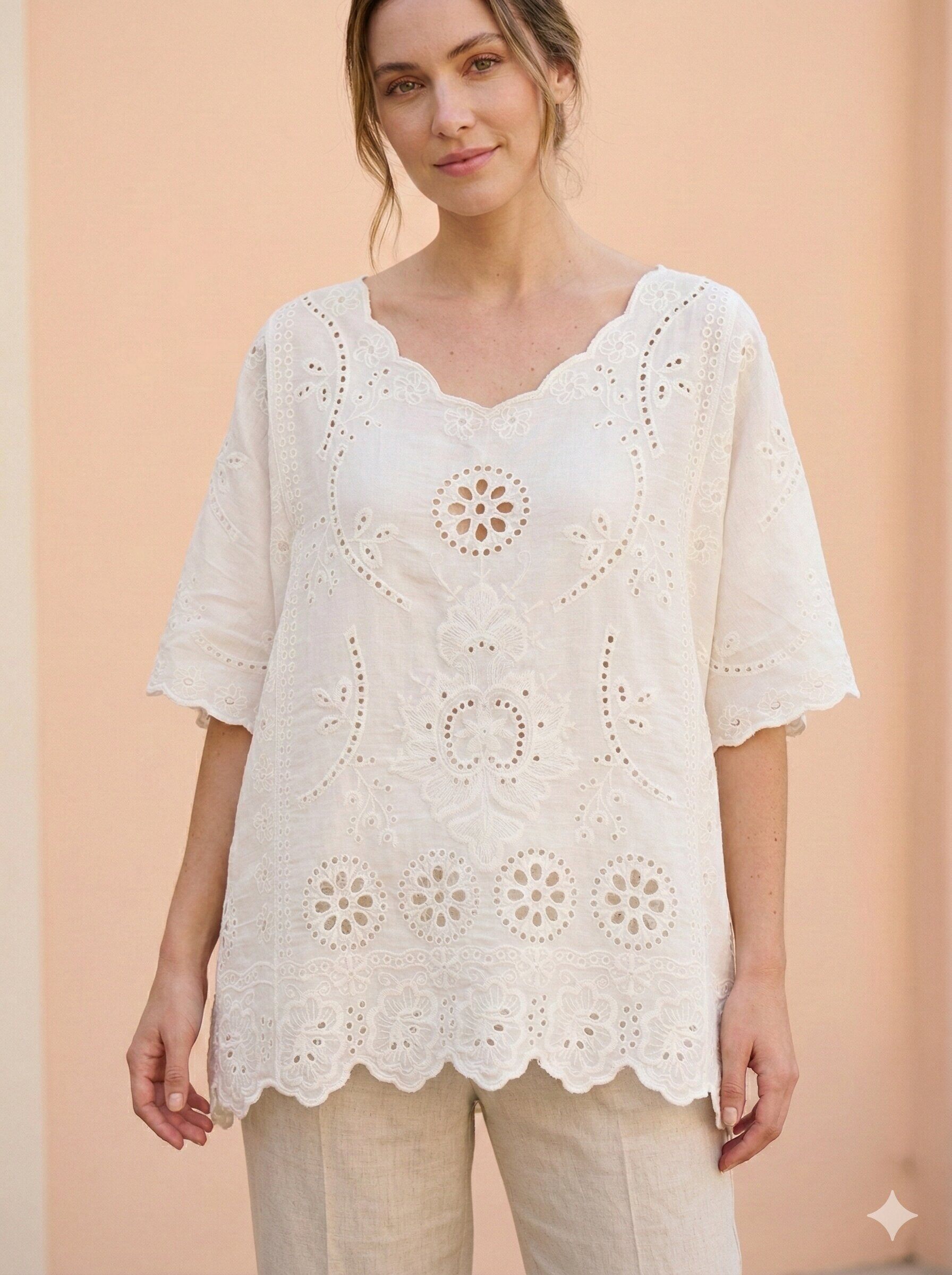 Grossiste Lucky Nana - Top en broderie anglaise à motifs floraux