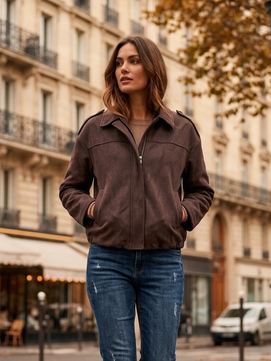 Wholesaler Lucky Nana - Open collar jacket with zipper closure and shoulder tabs