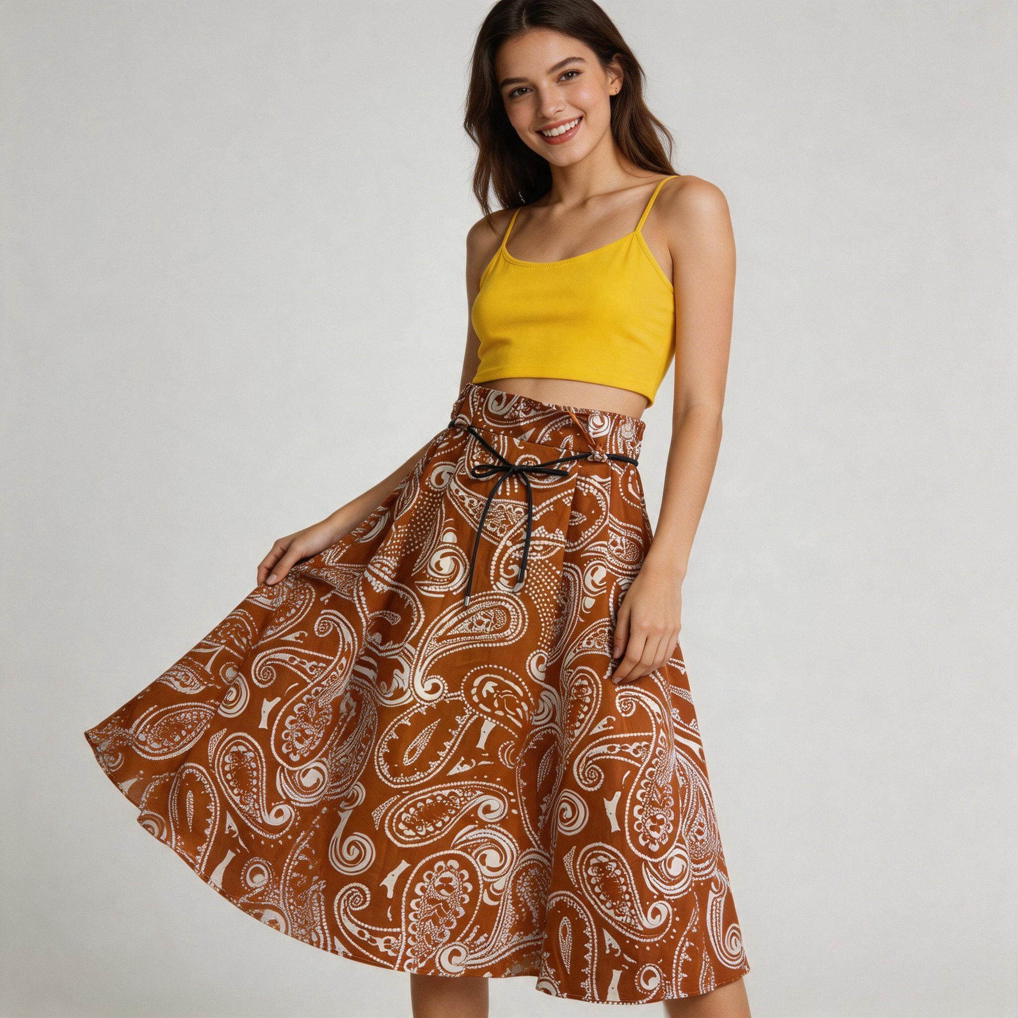 Wholesaler LUISA FASHION - PATTERNED COTTON SKIRT WITH ELASTIC WAIST AND BELT