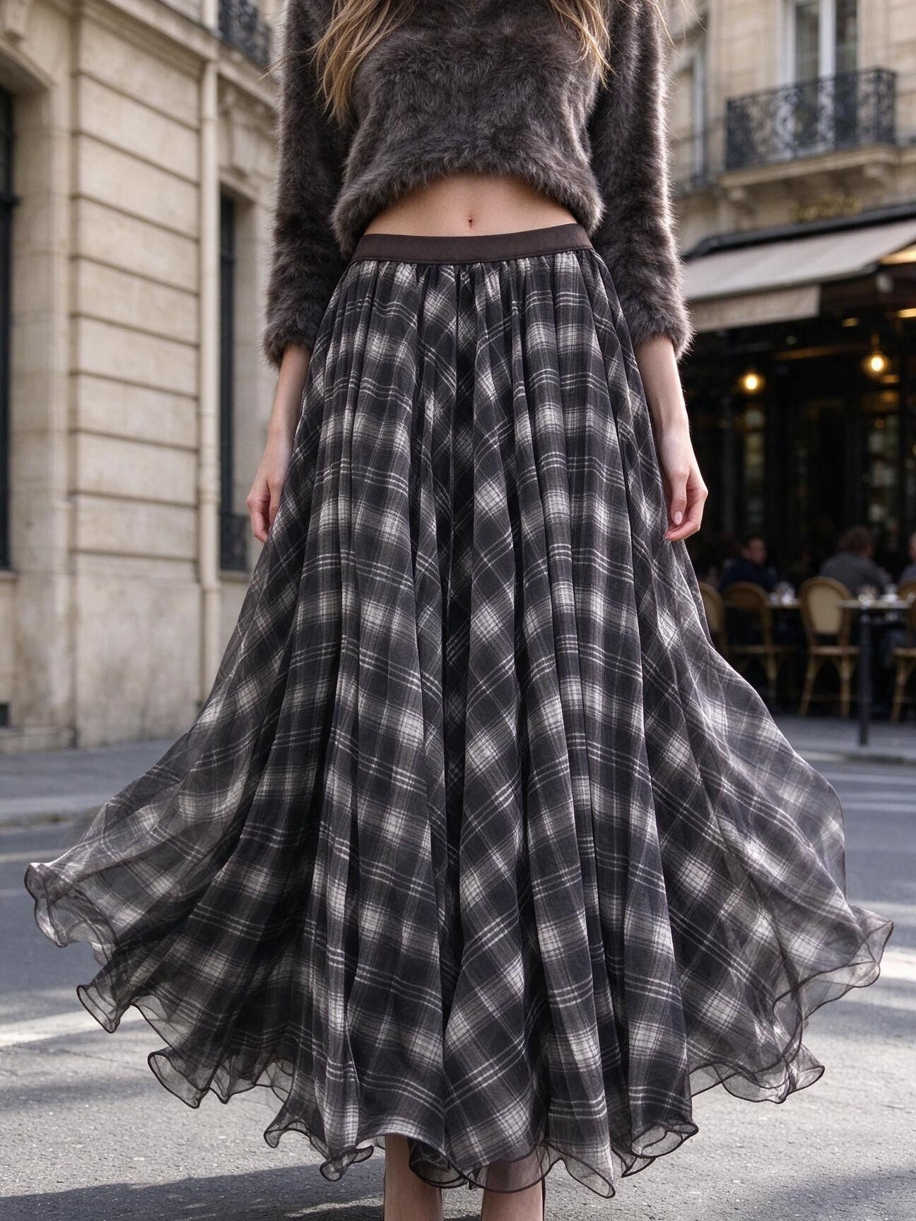 Grossiste LUISA FASHION - Jupe en tulle élégante avec motif écossais
