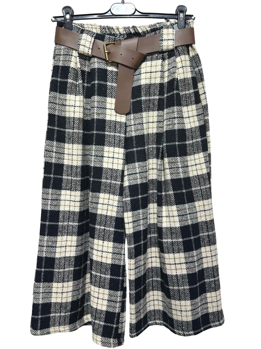 Großhändler LUISA FASHION - Karierte Culotte-Hose mit Gürtel