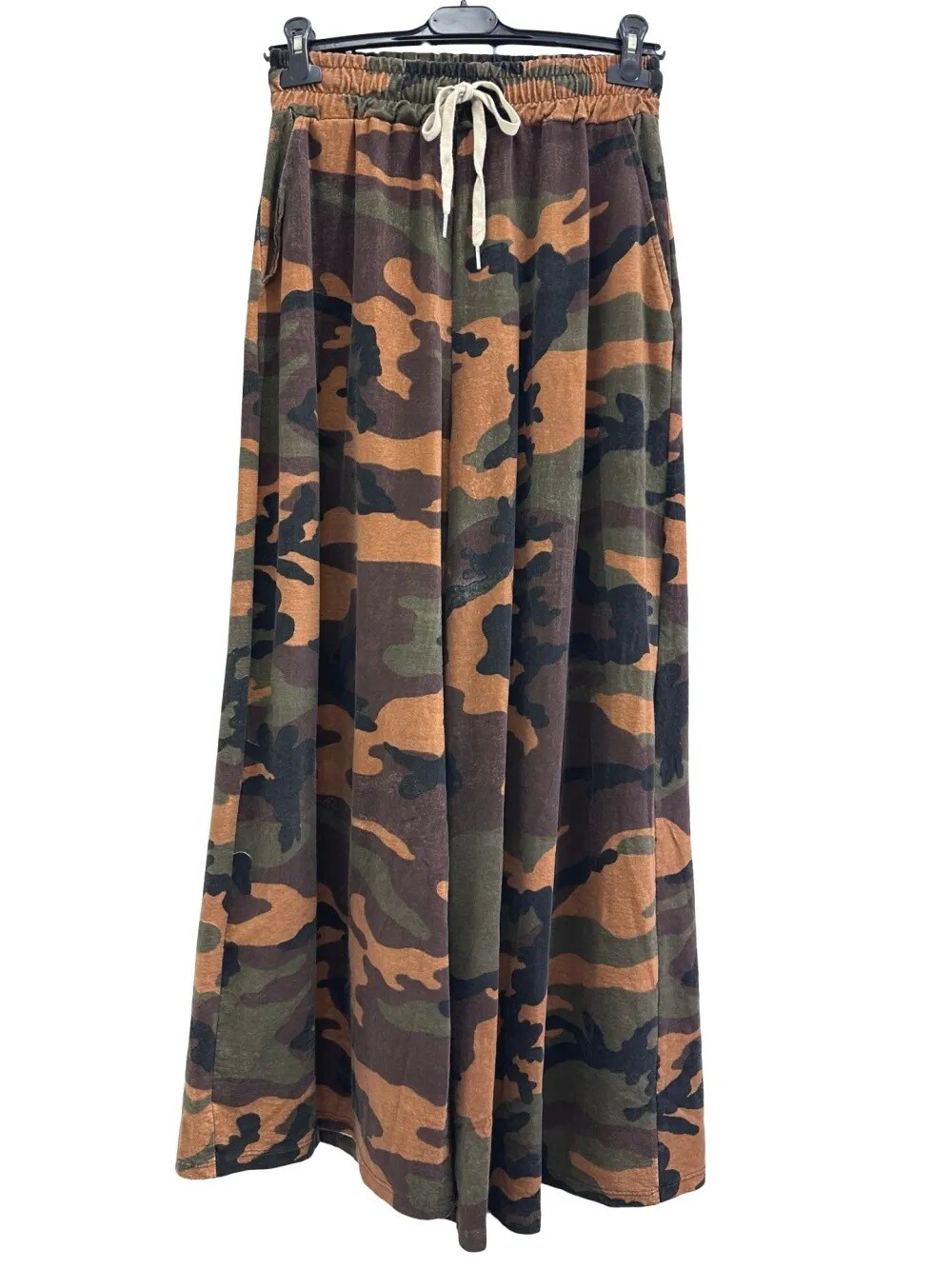 Grossista LUISA FASHION - Pantaloni palazzo camouflage con coulisse