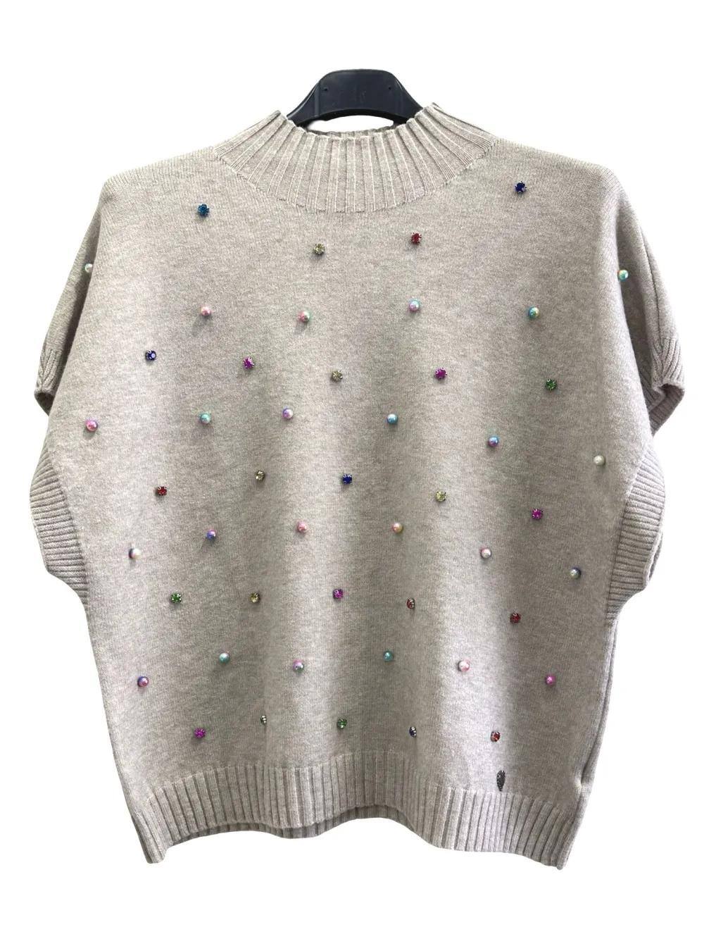 Großhändler LUISA FASHION - Oberteil mit bunten Perlen und kurzen Ärmeln