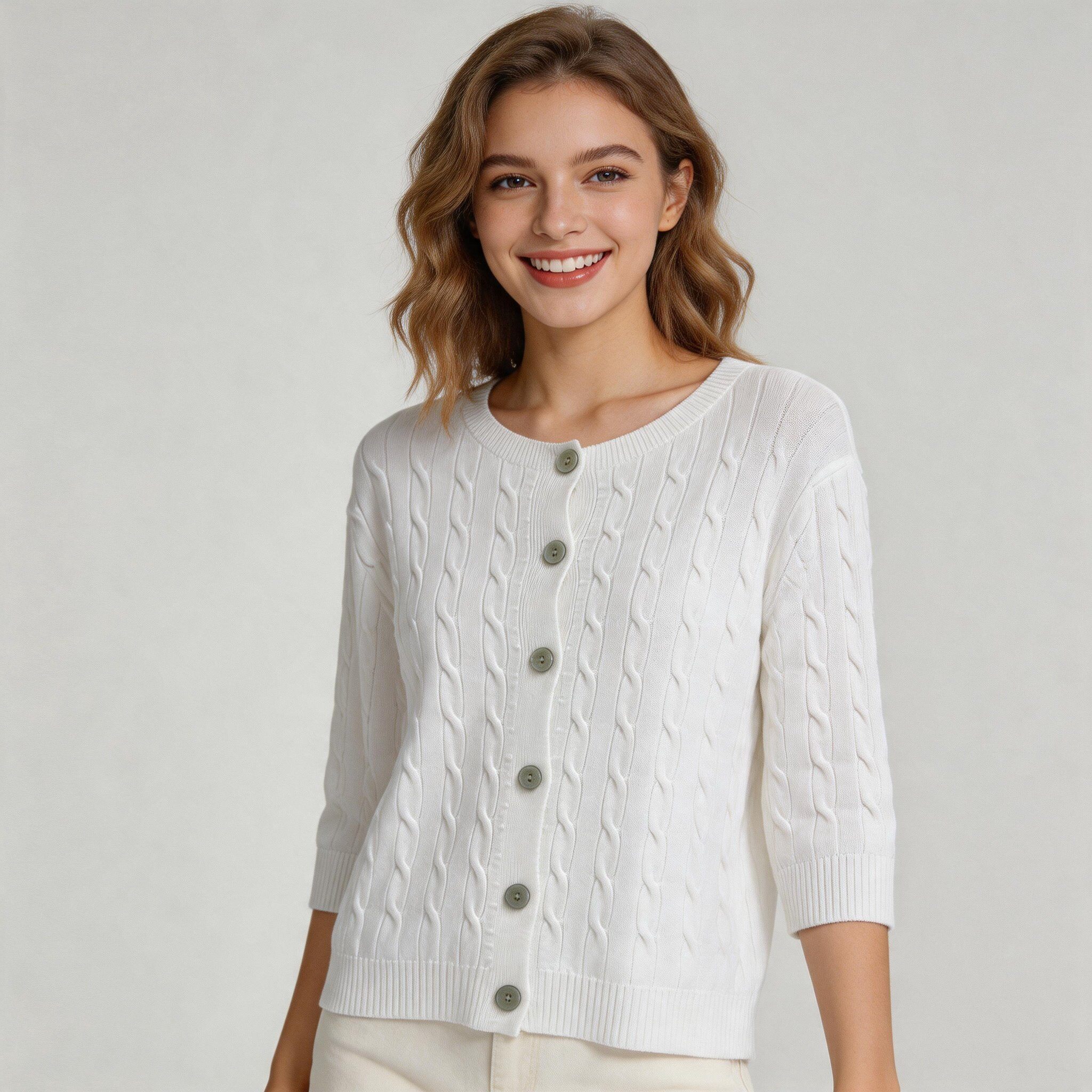 Grossiste LUISA FASHION - CARDIGAN À MAILLE TORSADÉE AVEC BOUTONS, ÉLÉGANT