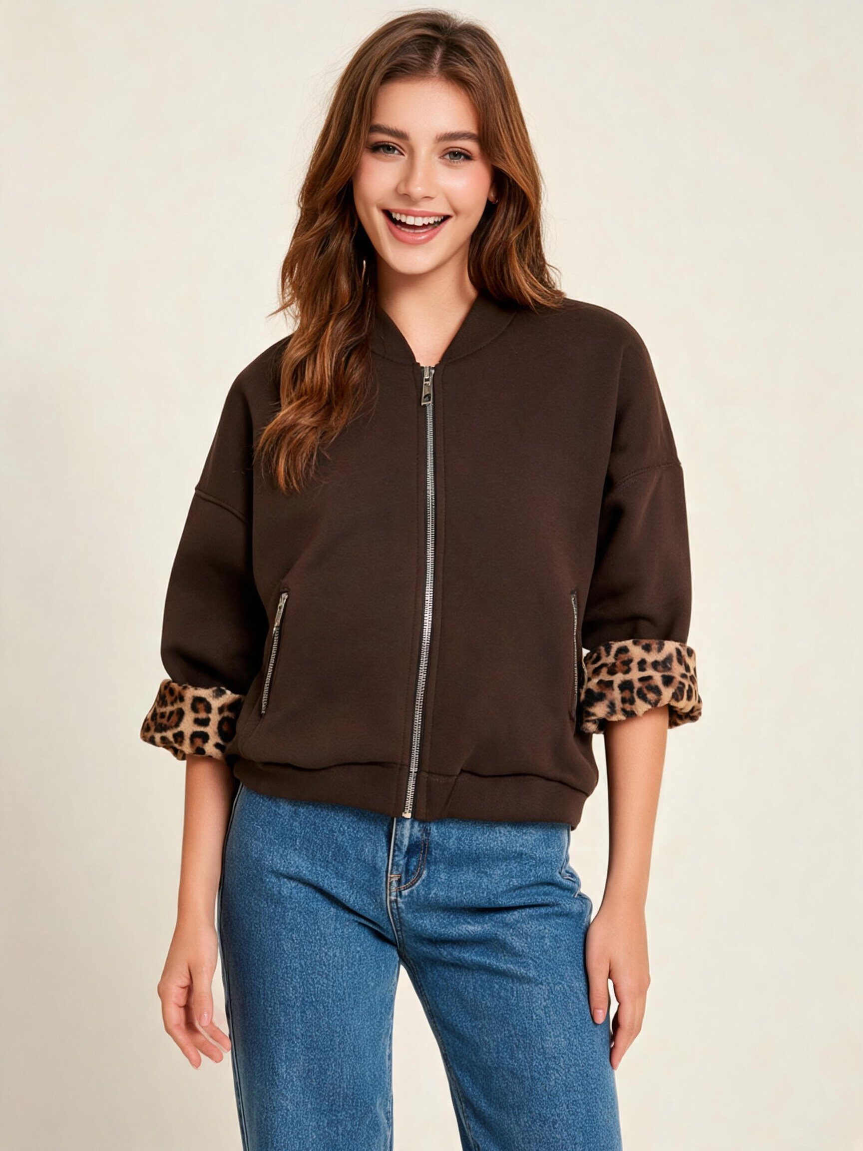 Wholesaler LUISA FASHION - Zip-up hoodie with leopard lining