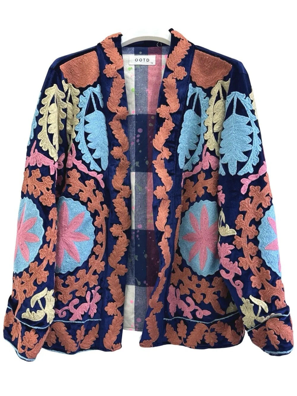 Großhändler LUISA FASHION - Blaue Jacke mit bunten Stickereien