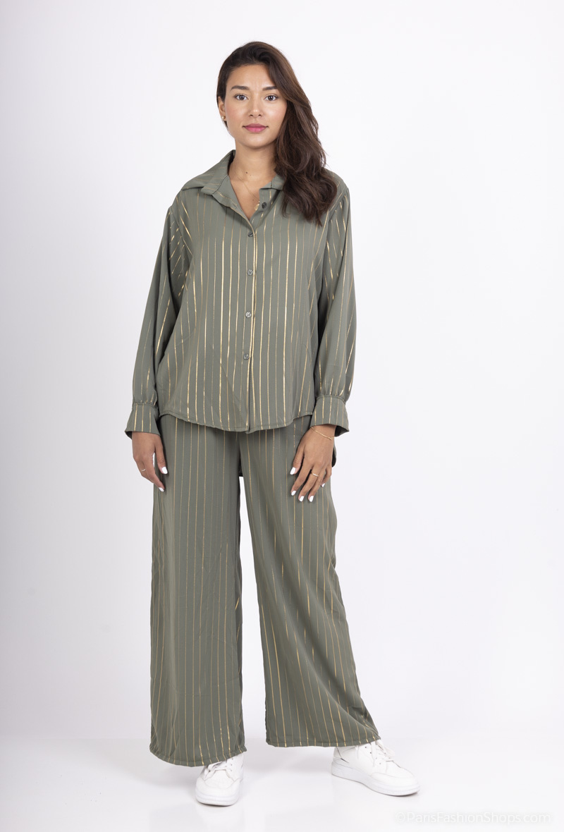 Grossiste Luizacco - ENSEMBLE BLOUSE ET PANTALON RAYURE