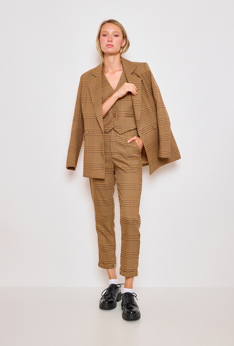 Grossiste Lulumary - Pantalon chino taille haute à carreaux