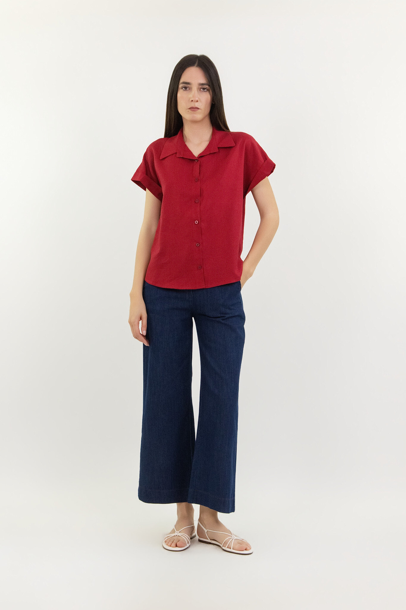 Mayorista LUMA - Camisa de mezcla de lino con mangas cortas