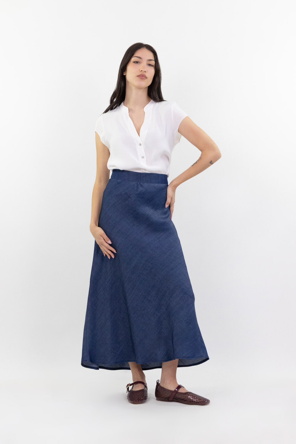 Mayorista LUMA - Falda midi de denim ligero
