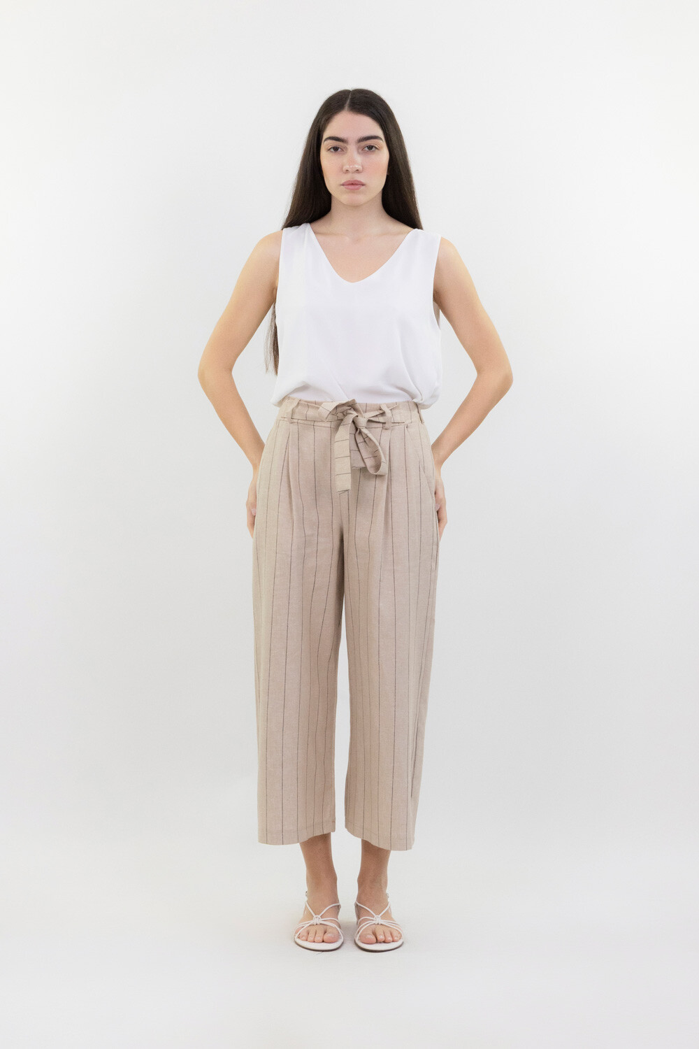 Mayorista LUMA - Pantalón capri a rayas con lazo en la cintura