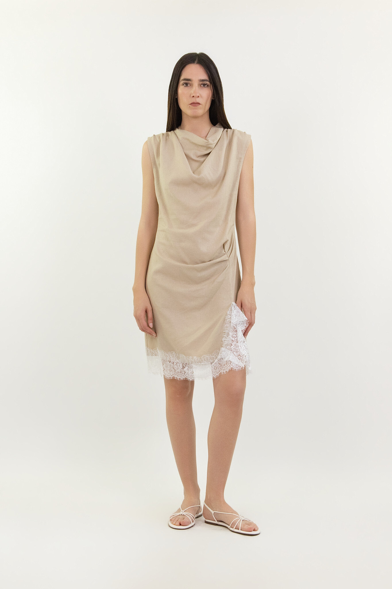 Wholesaler LUMA - Dress with draped neckline and lace hem
