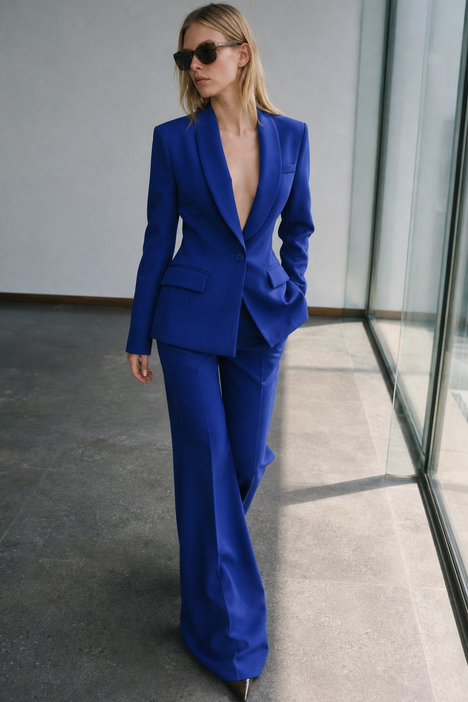 Grossiste LUMINA - Blazer en tissu fluide lisse avec larges revers châle