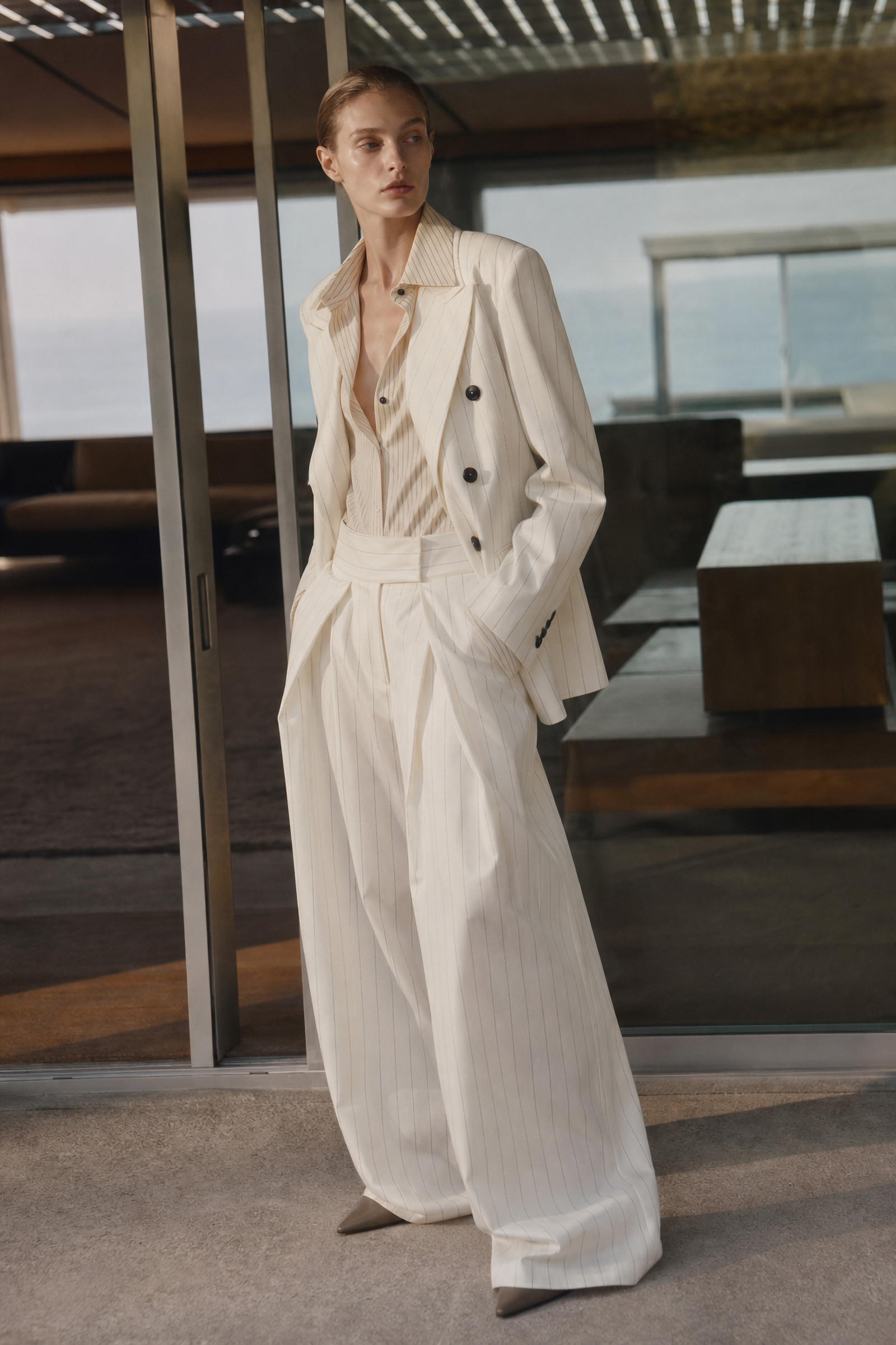 Grossiste LUMINA - Blazer oversize en mélange de coton à rayures