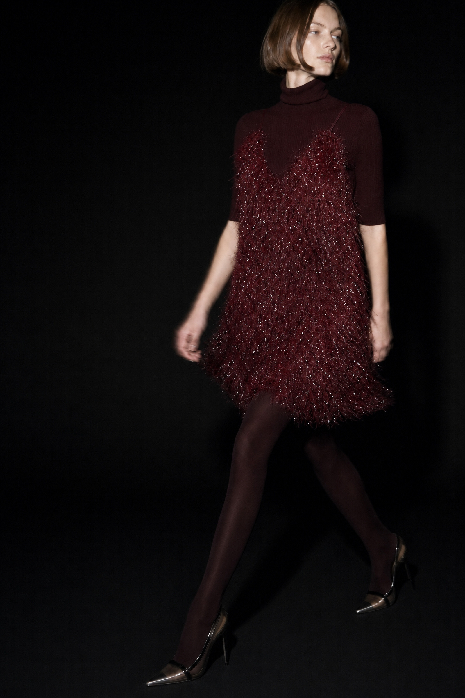 Wholesaler LUMINA - Short dress in fabric with long thread detailing and lurex reflections