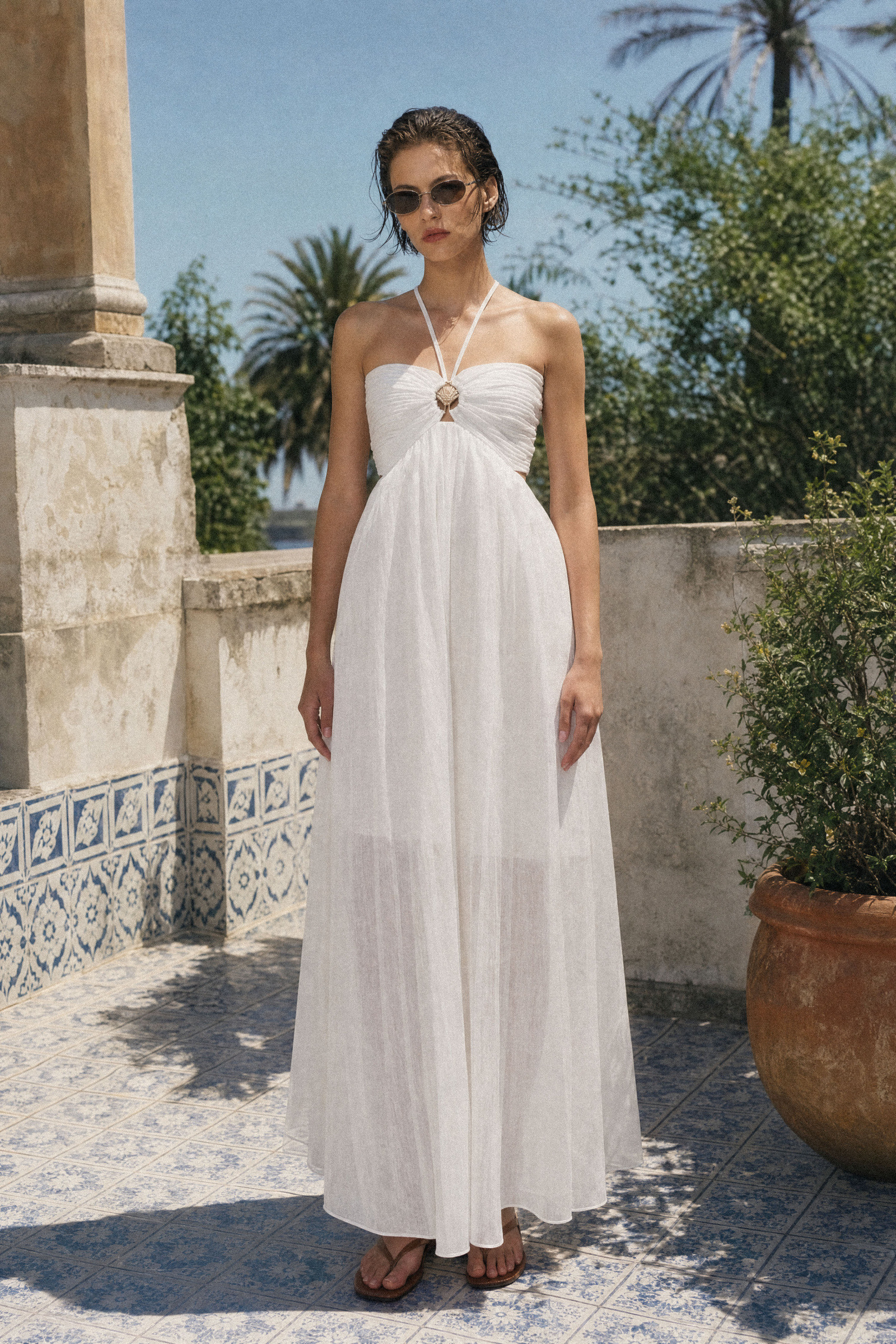 Wholesaler LUMINA - Long dress in semi-transparent linen blend